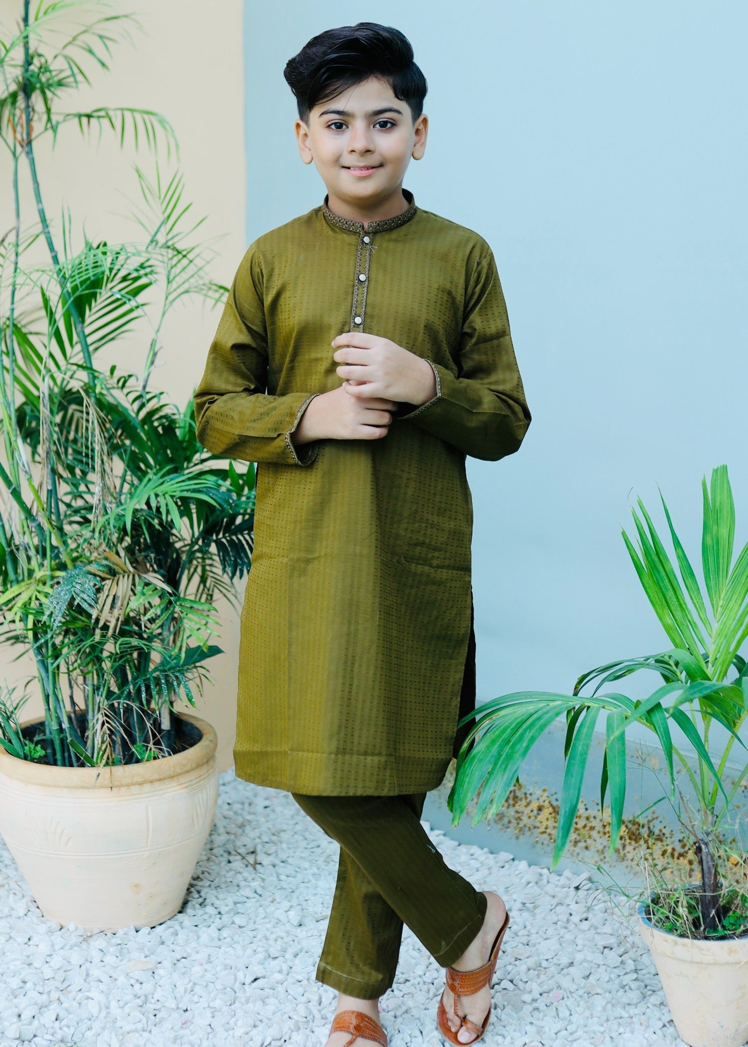 cotton Kurta Set in Avocado green