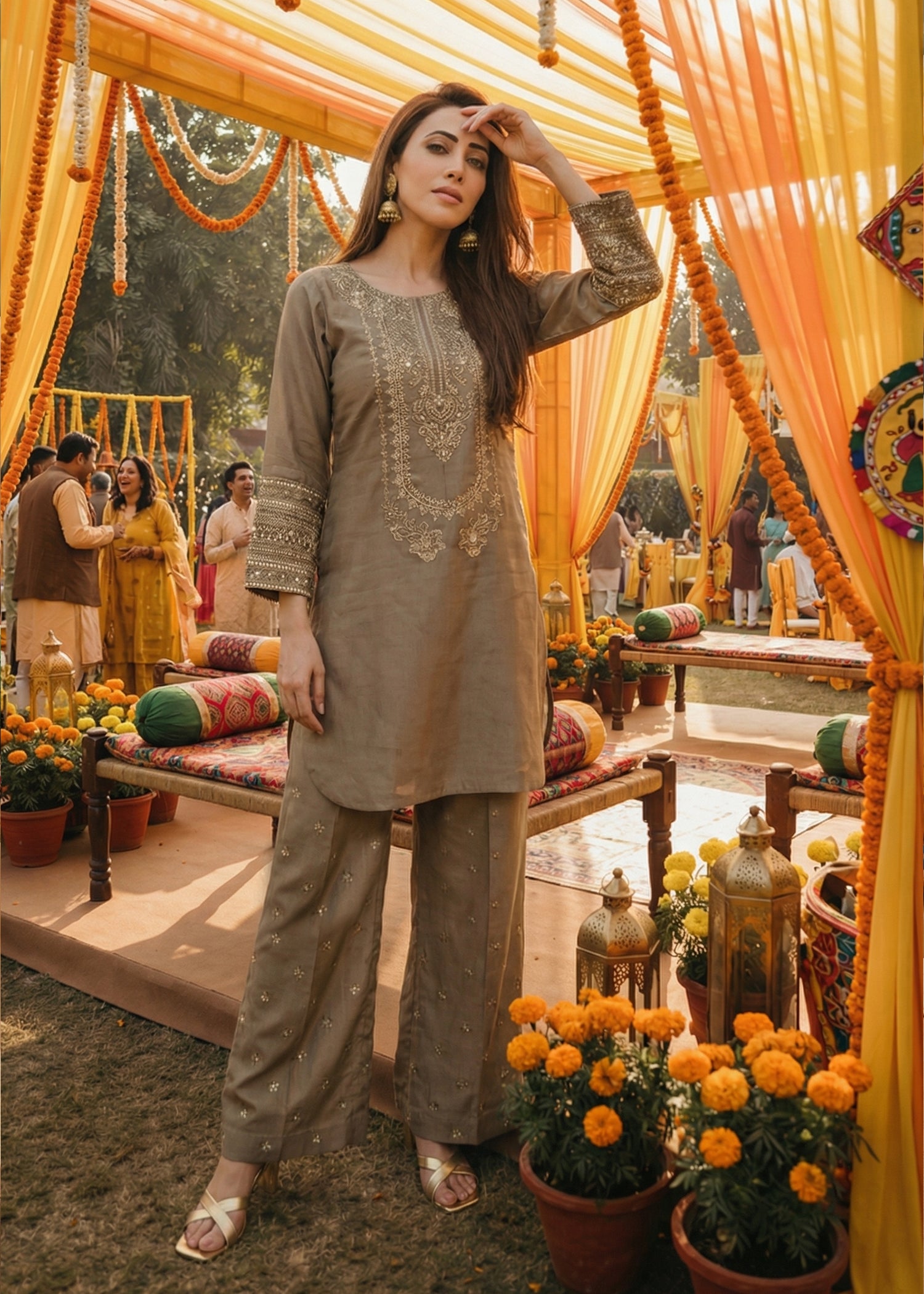 raw silk Kurta Set in Sage green