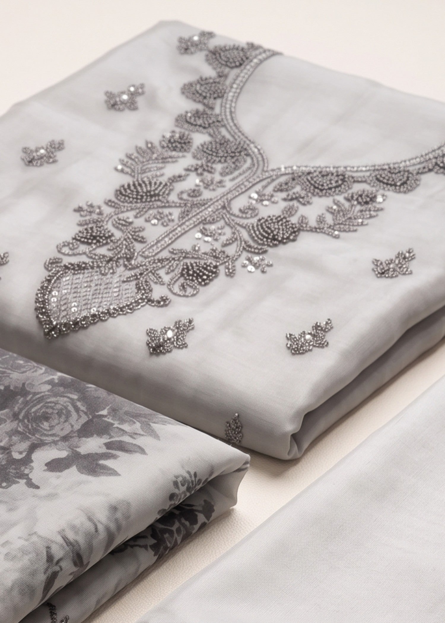 organza Unstitched in Silver
