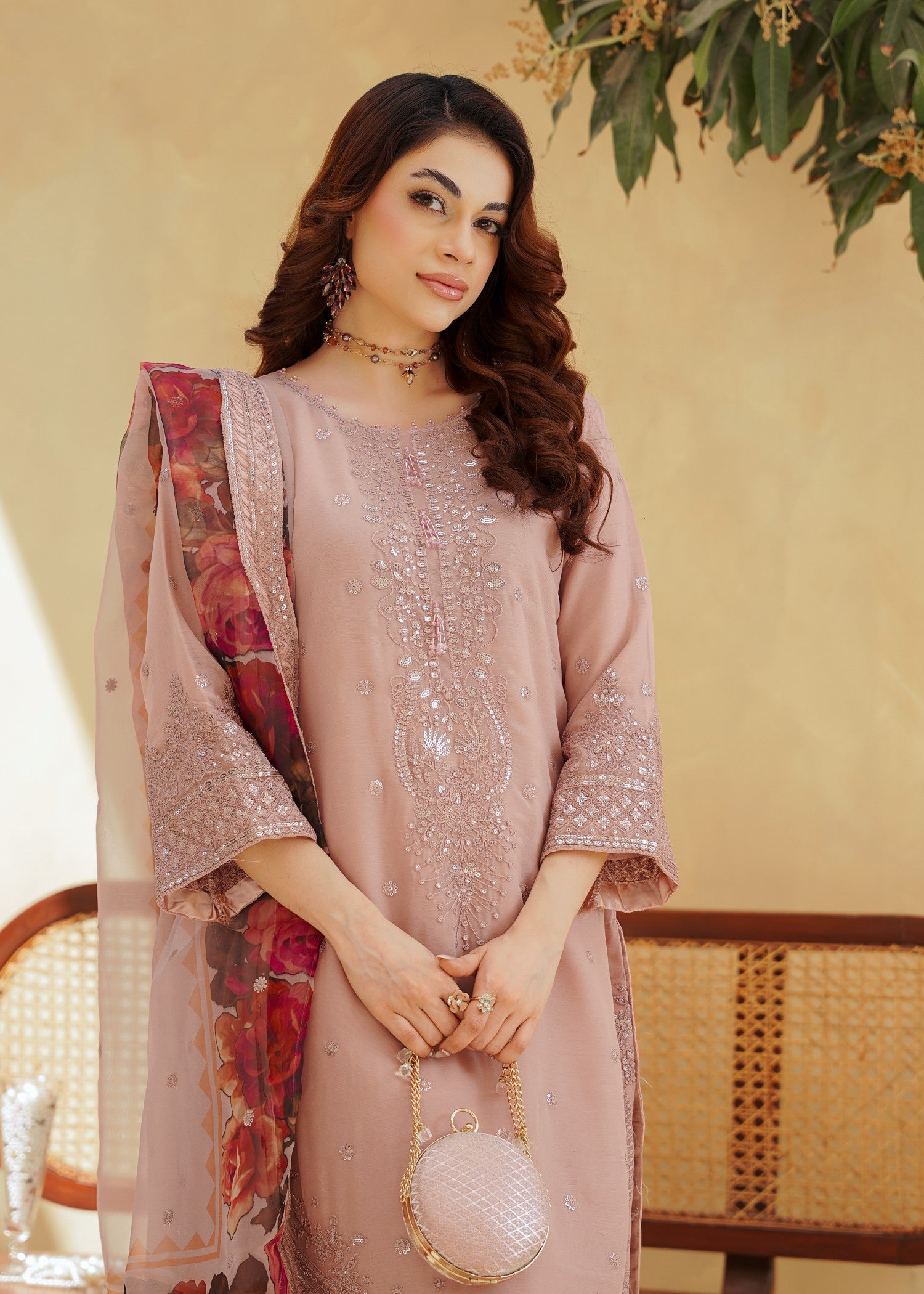 chiffon Kurta Set in Pastel pink