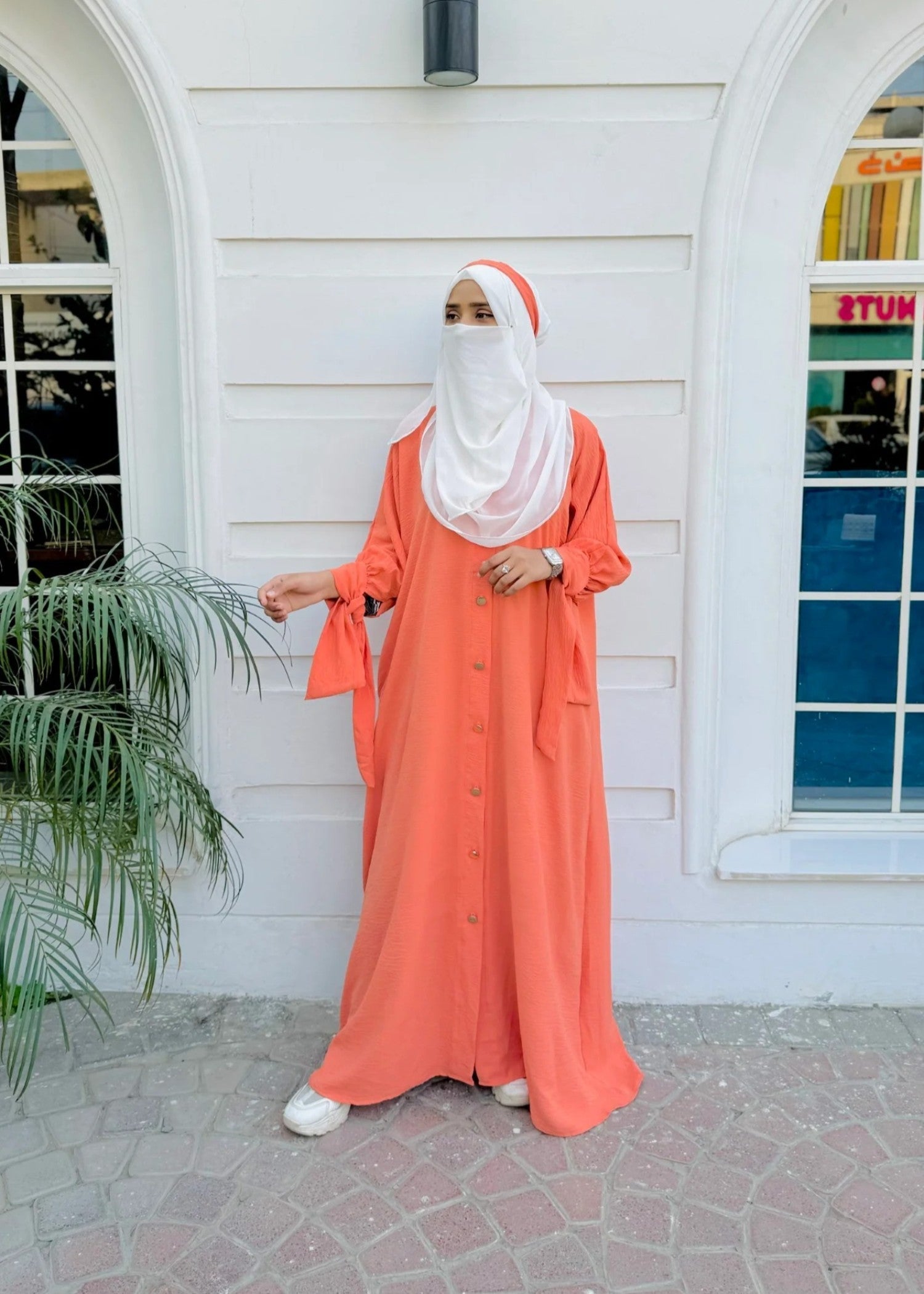 polyester Abaya in Coral pink