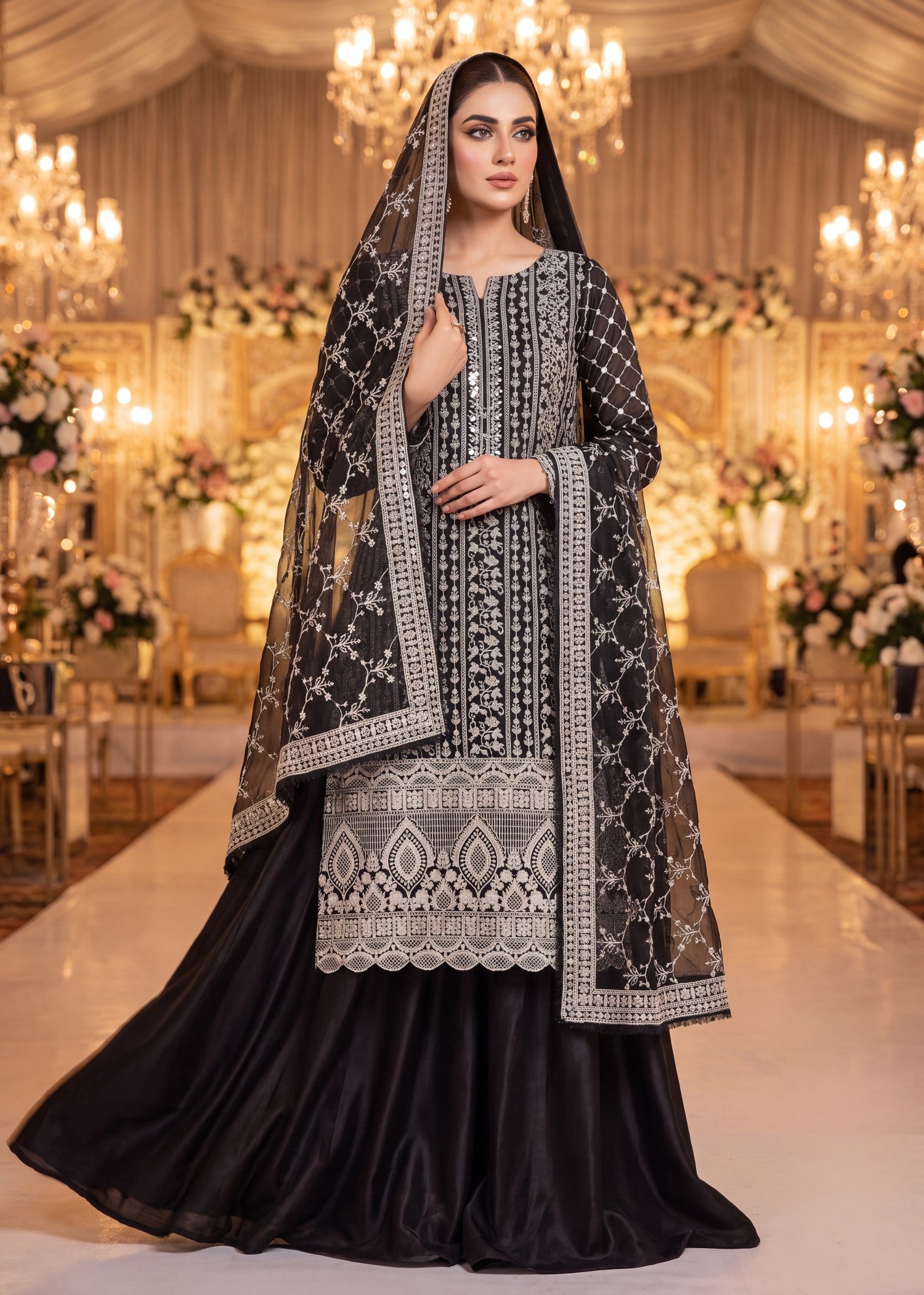 khaddi net Unstitched in Black