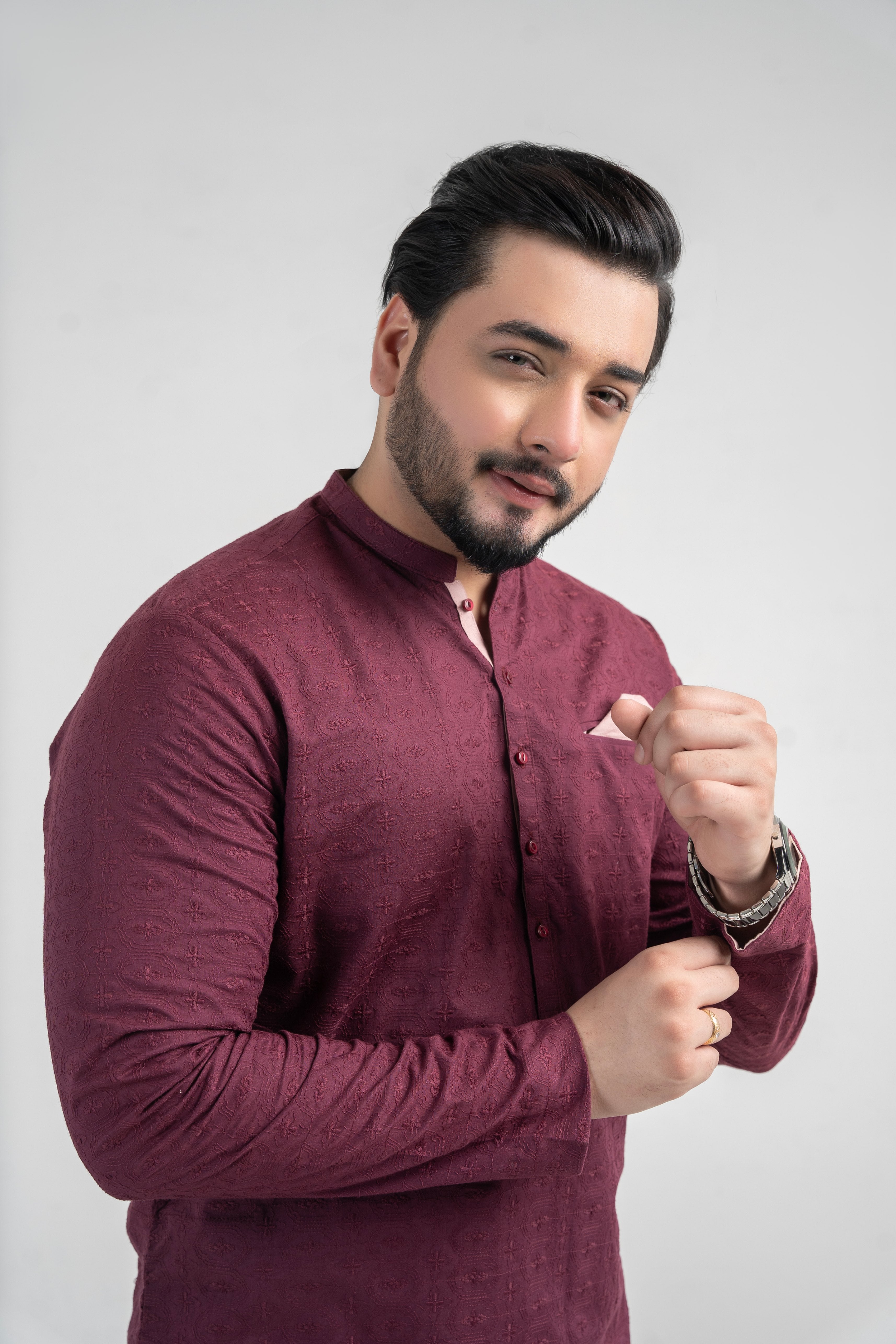chikankari cotton Kurta in Burgundy