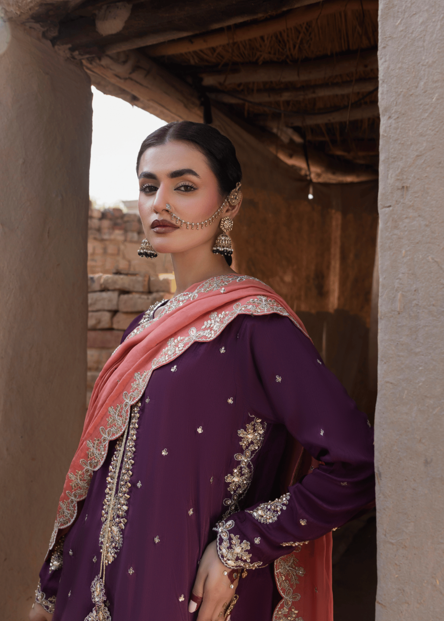 korean raw silk Kurta Set in Purple