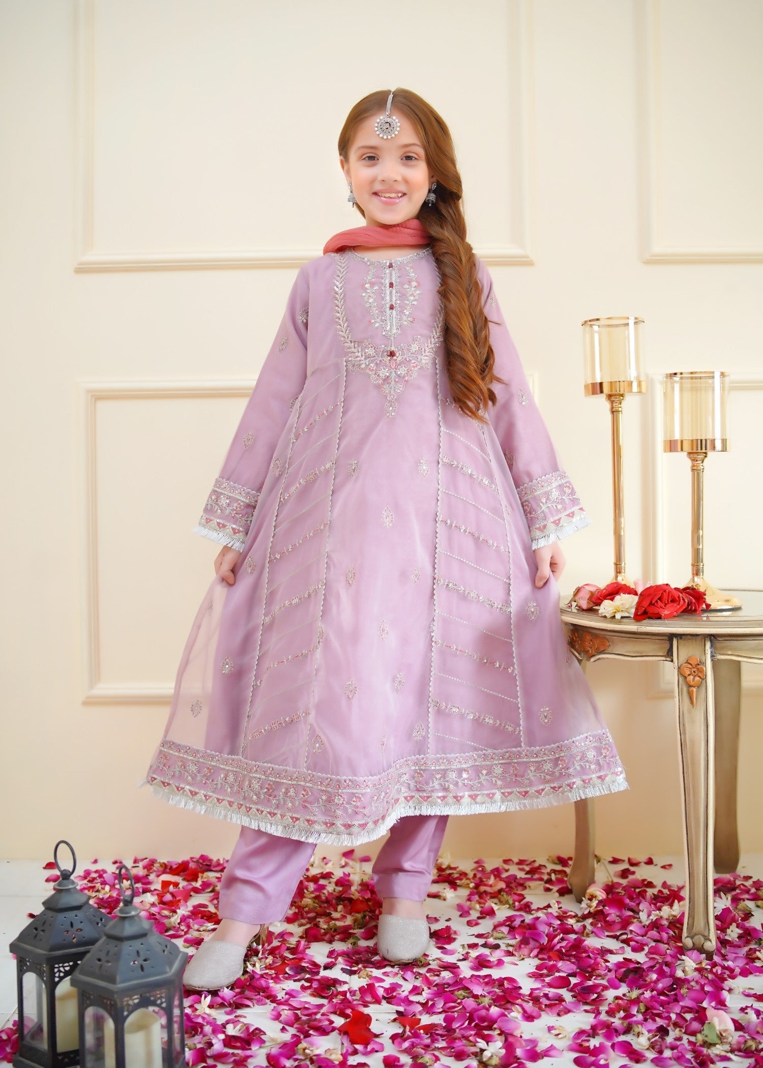 organza Pishwas in Lilac
