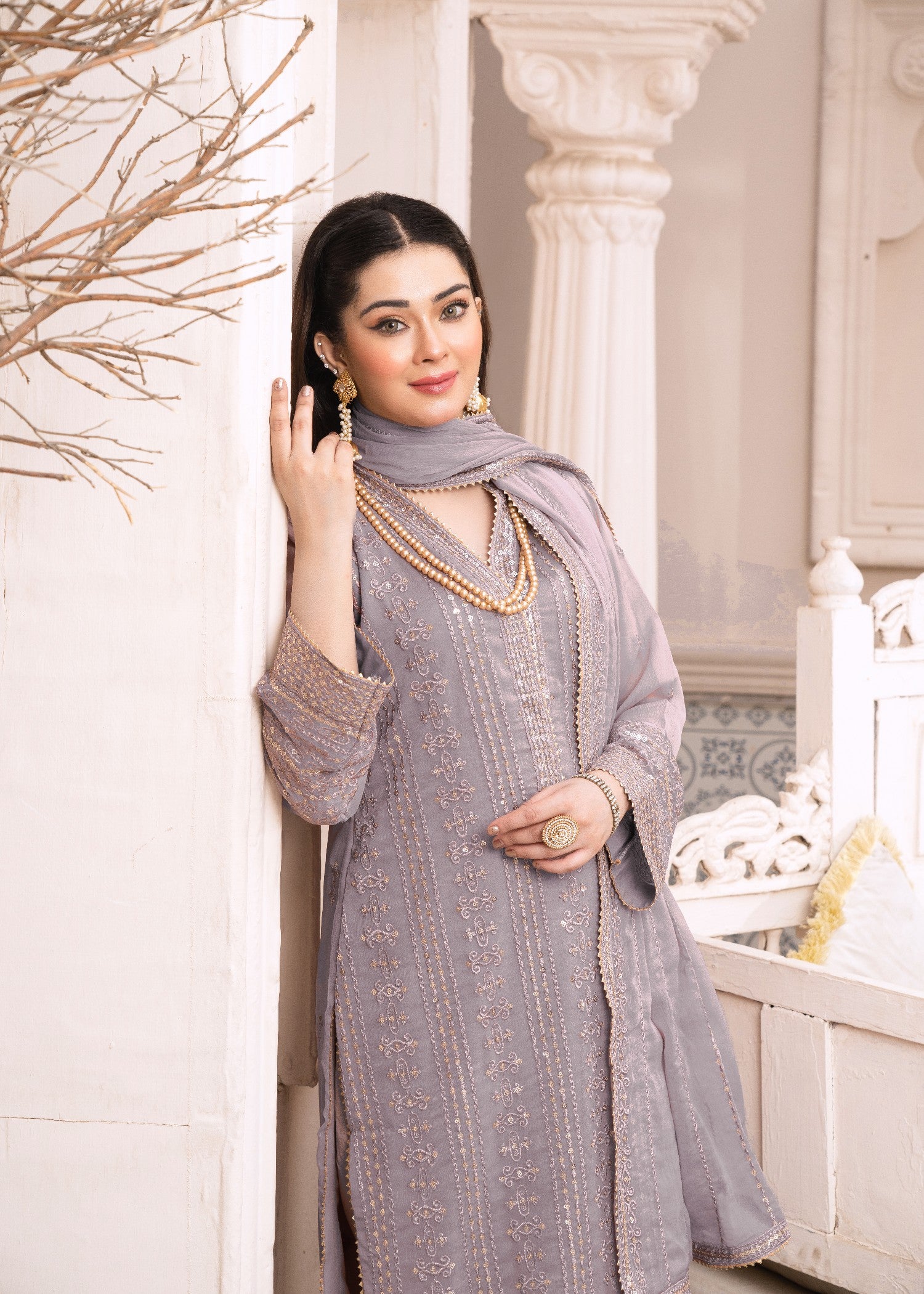 chiffon Kurta Set in Silver