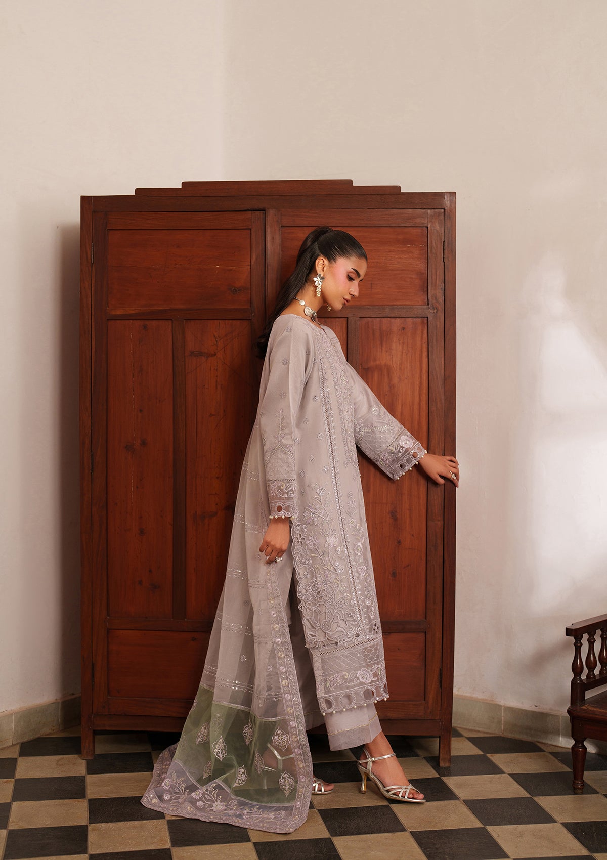 organza Kurta Set in Purple ash