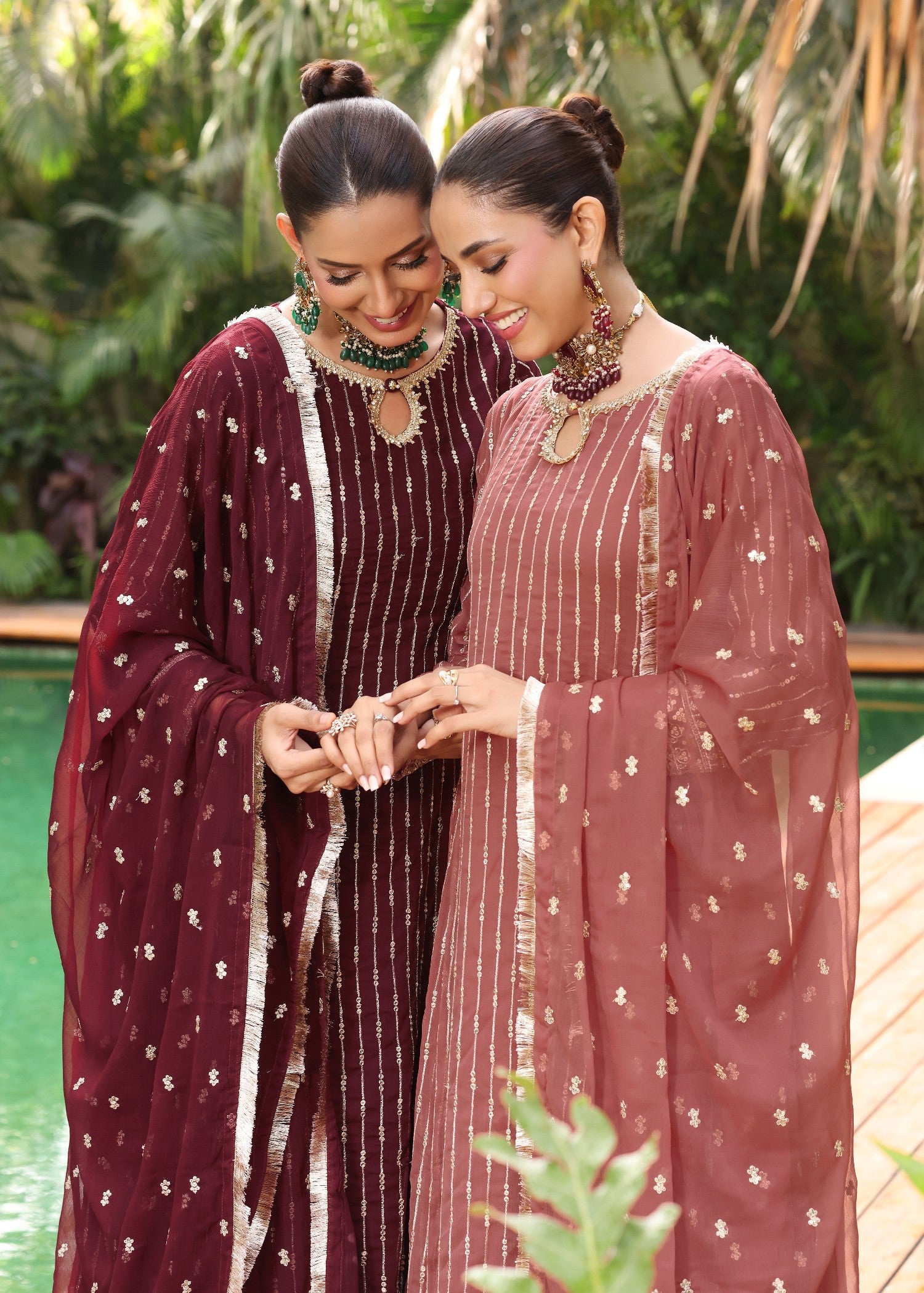 chiffon Pishwas in Melon pink