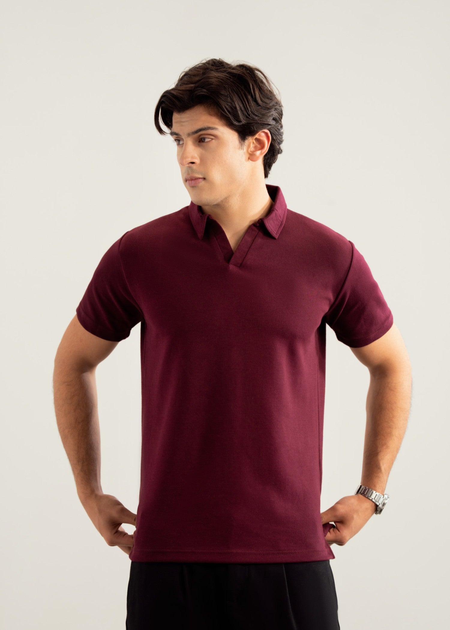 interlock knit Polo Shirt in Maroon