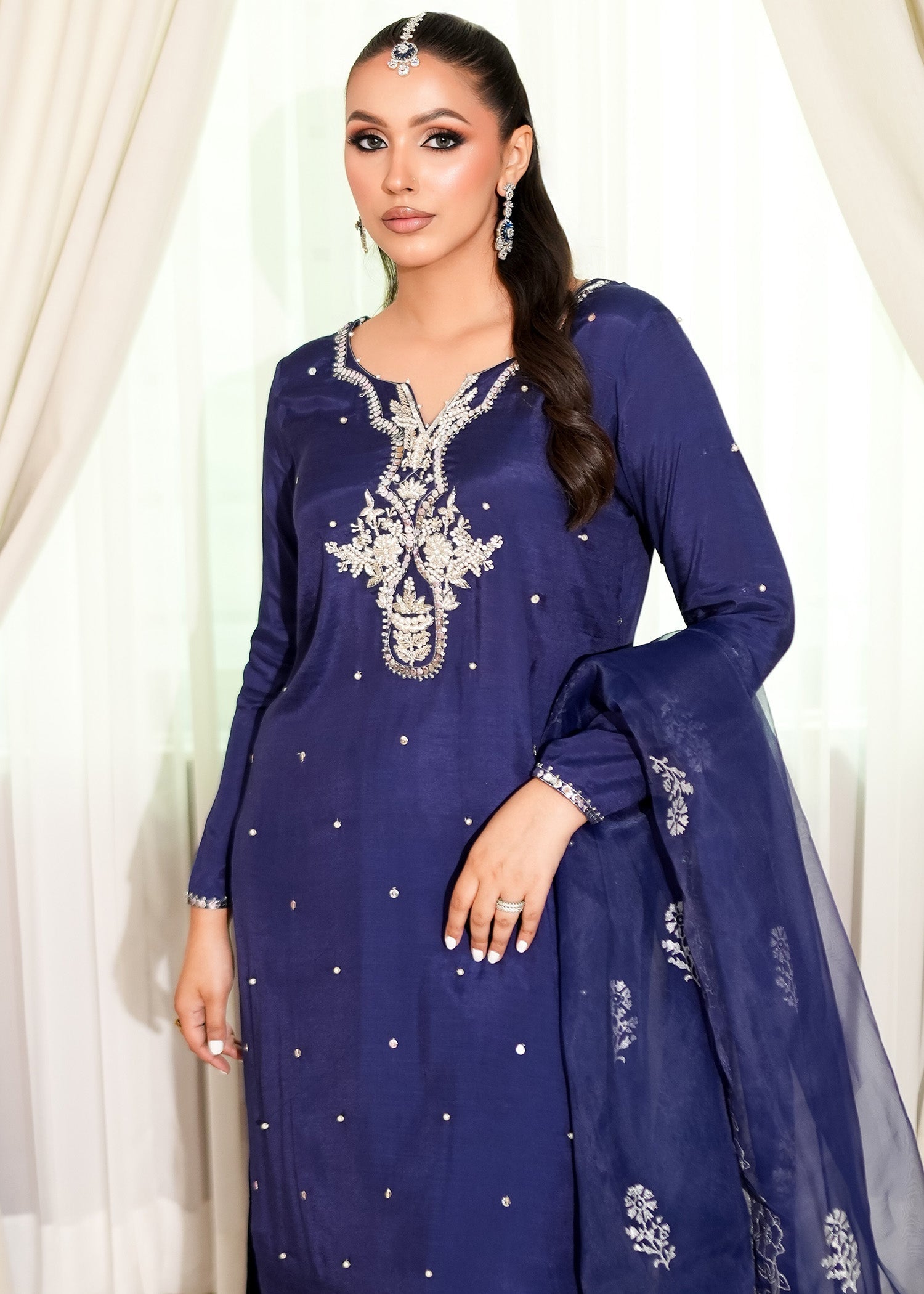 raw silk Kurta Set in Navy blue