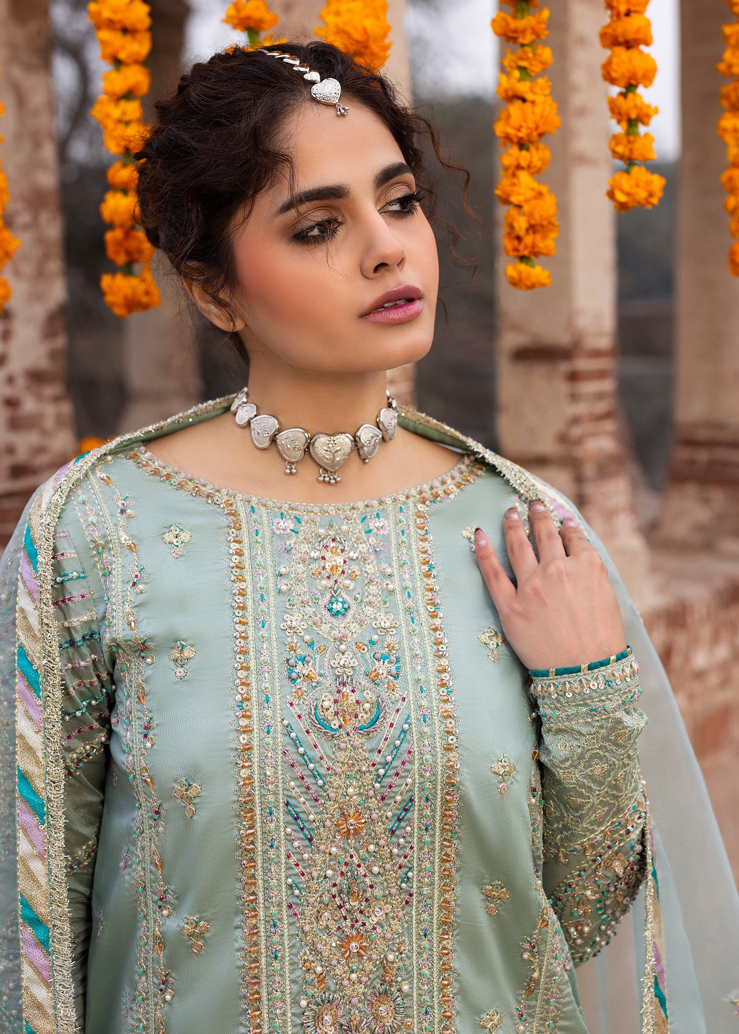 silk Gharara in Light cyan