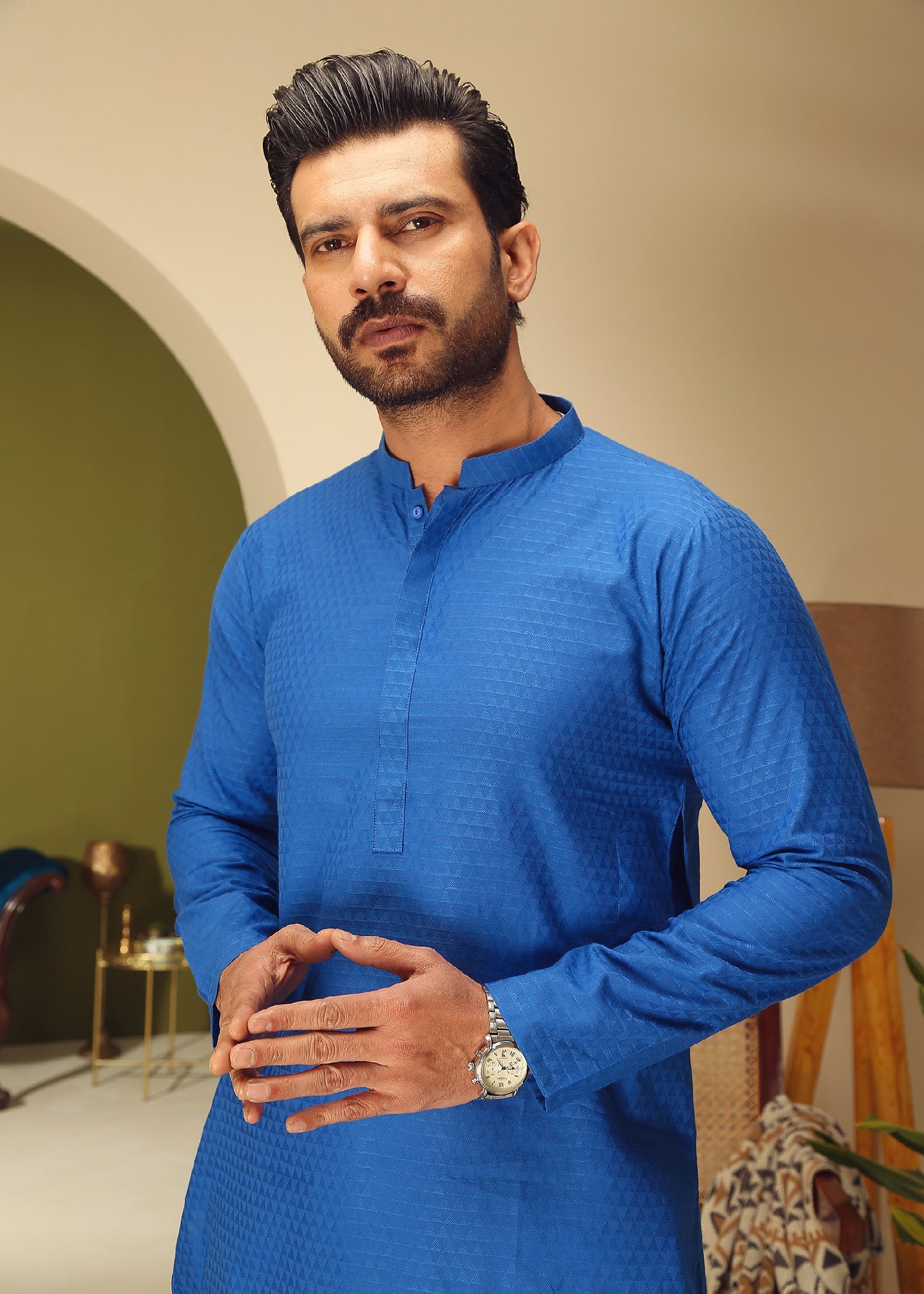 cotton dobby Kurta in Blue