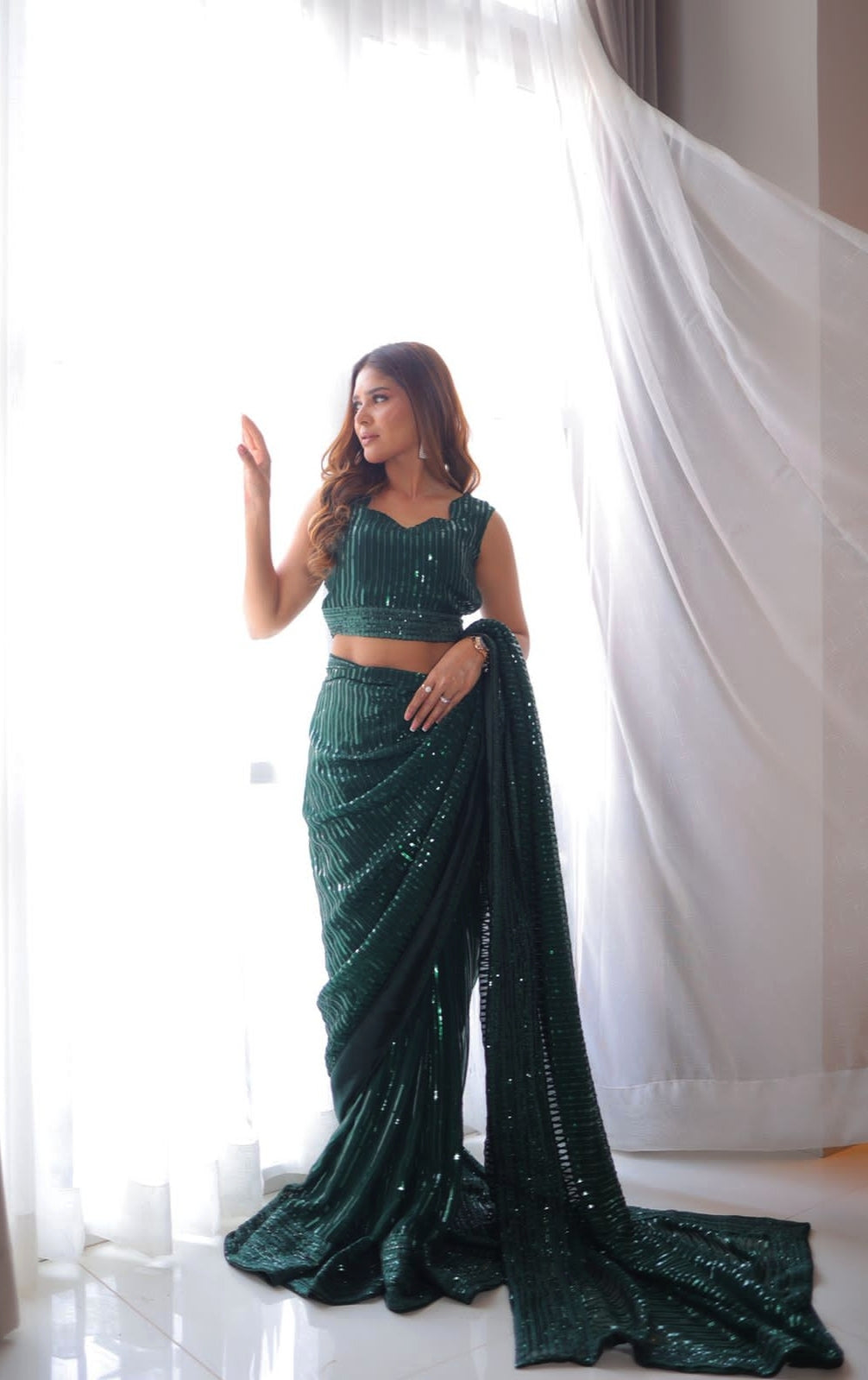 chiffon Saree in Green