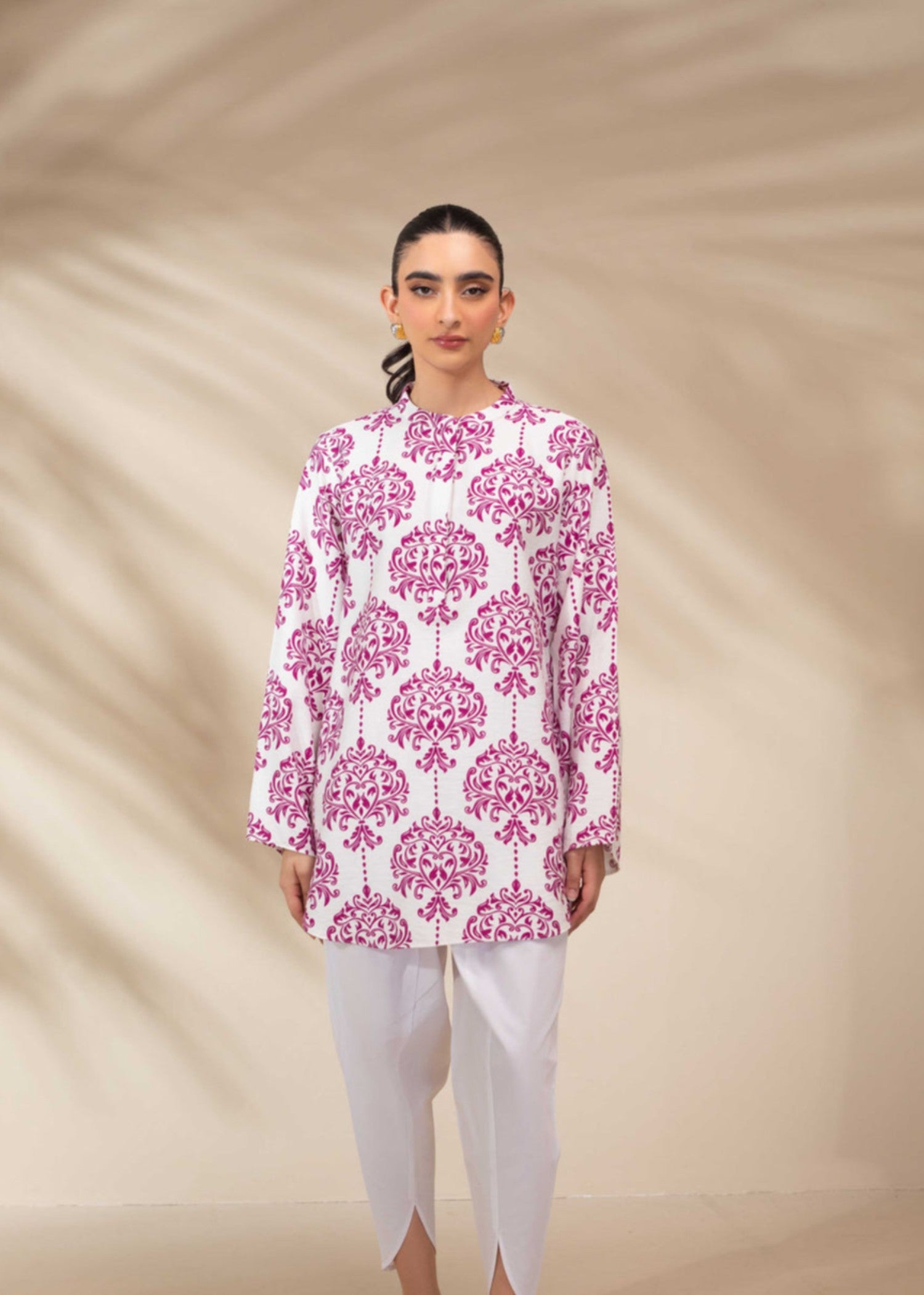 cotton viscose Kurti in White, hot pink red