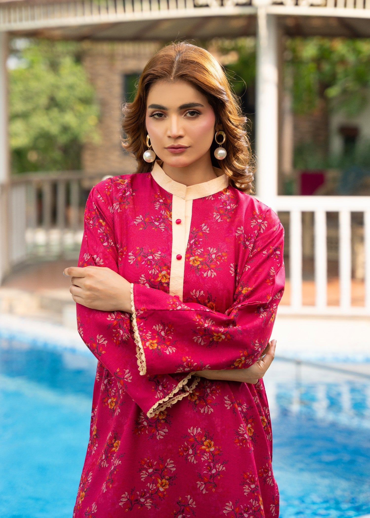 dhanak Kurta Set in Deep pink