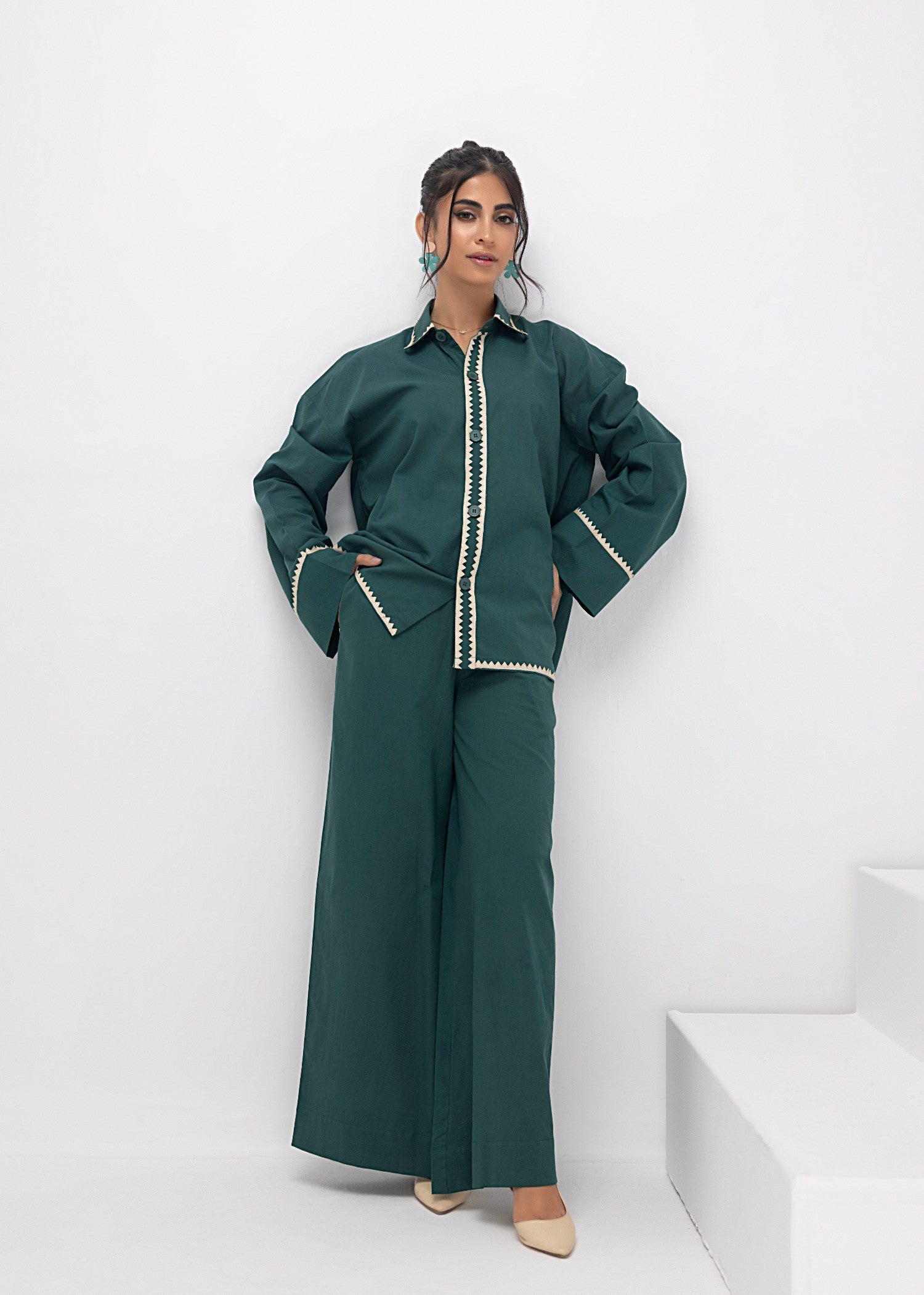 cotton Co Ord Sets in Bottle green