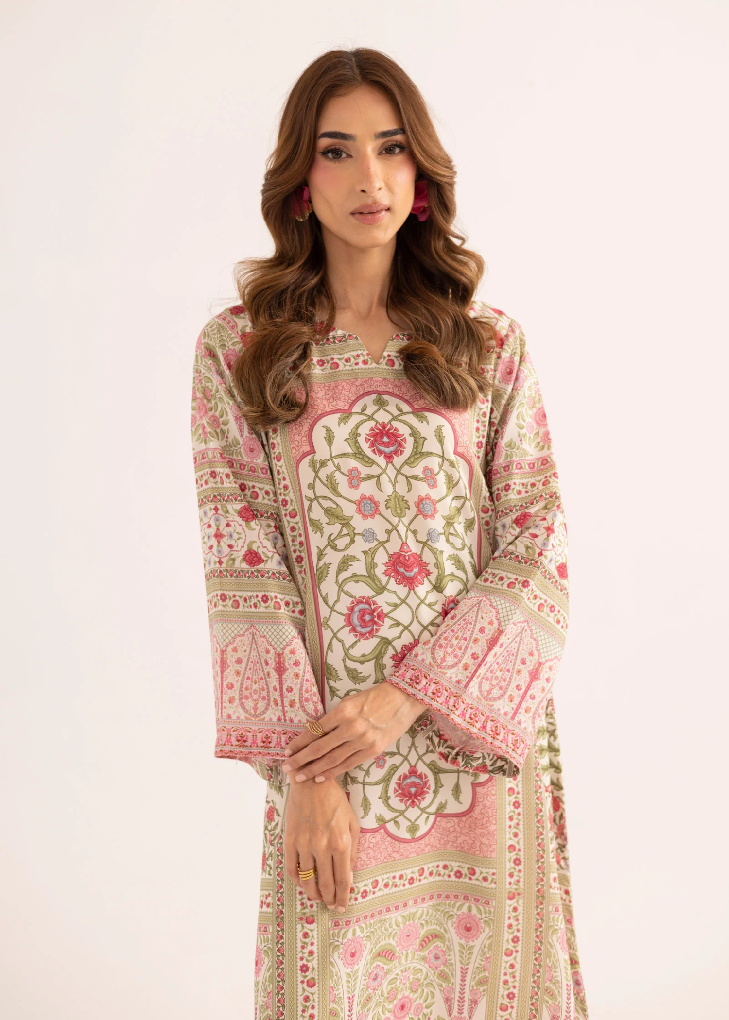 silk finish lawn Kaftan in Peach pink