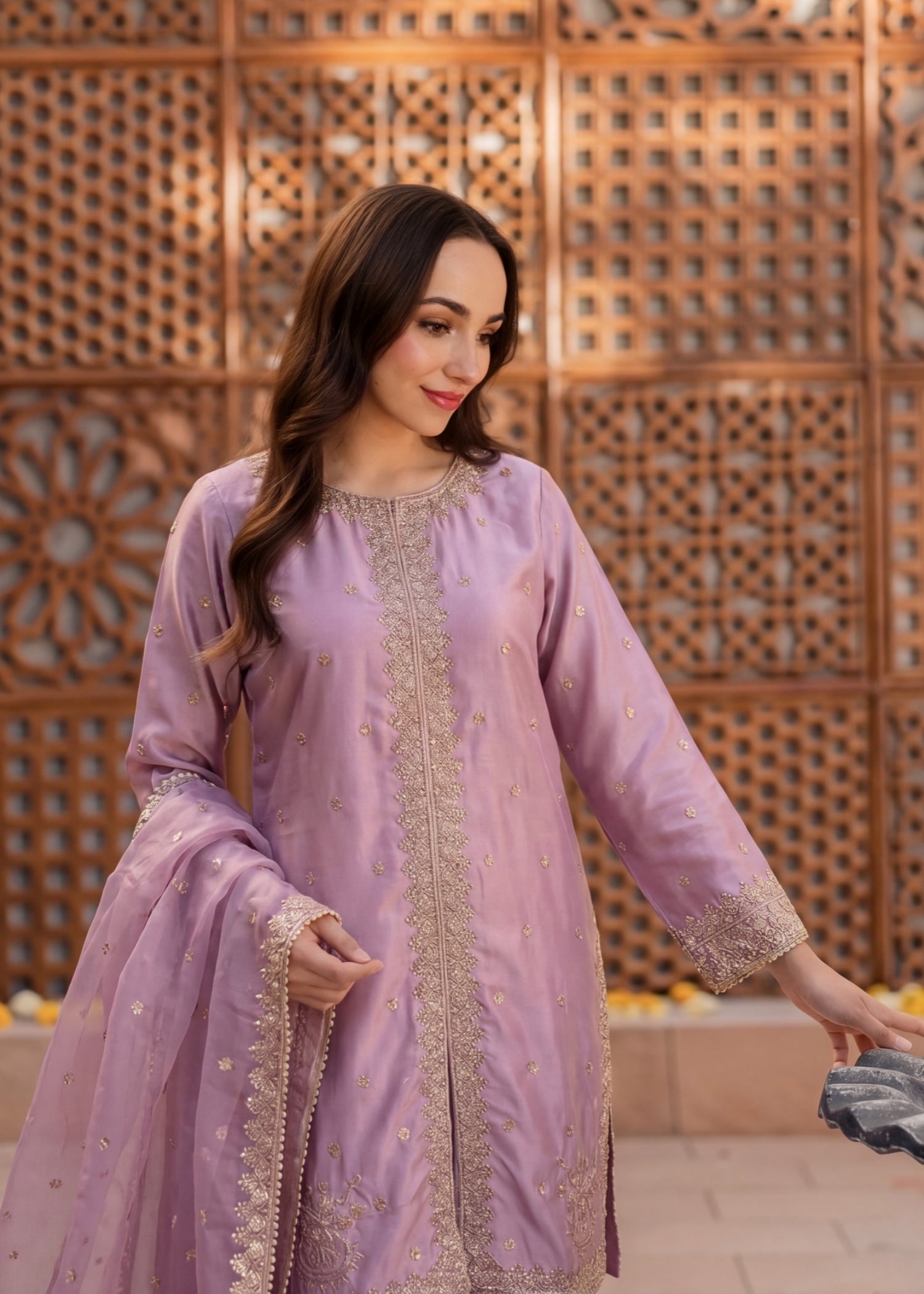 silk Gharara in Mauve pink