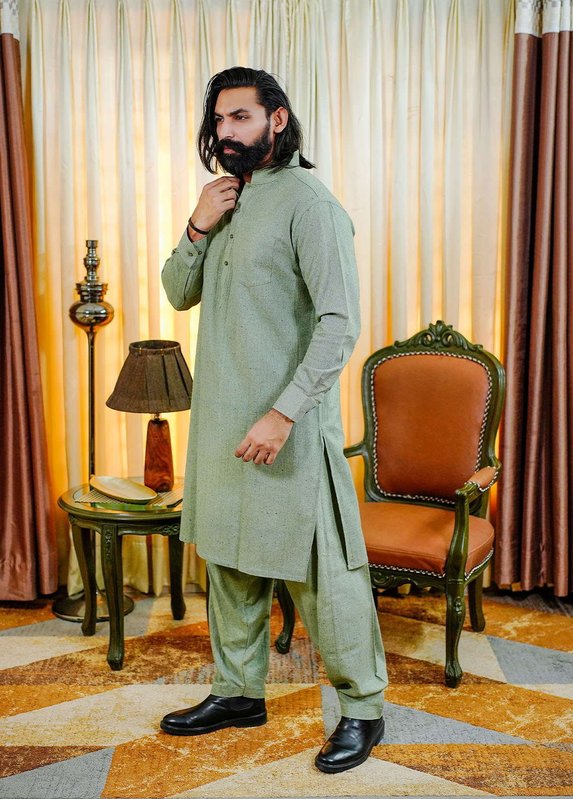 cotton viscose Shalwar Kameez in Green