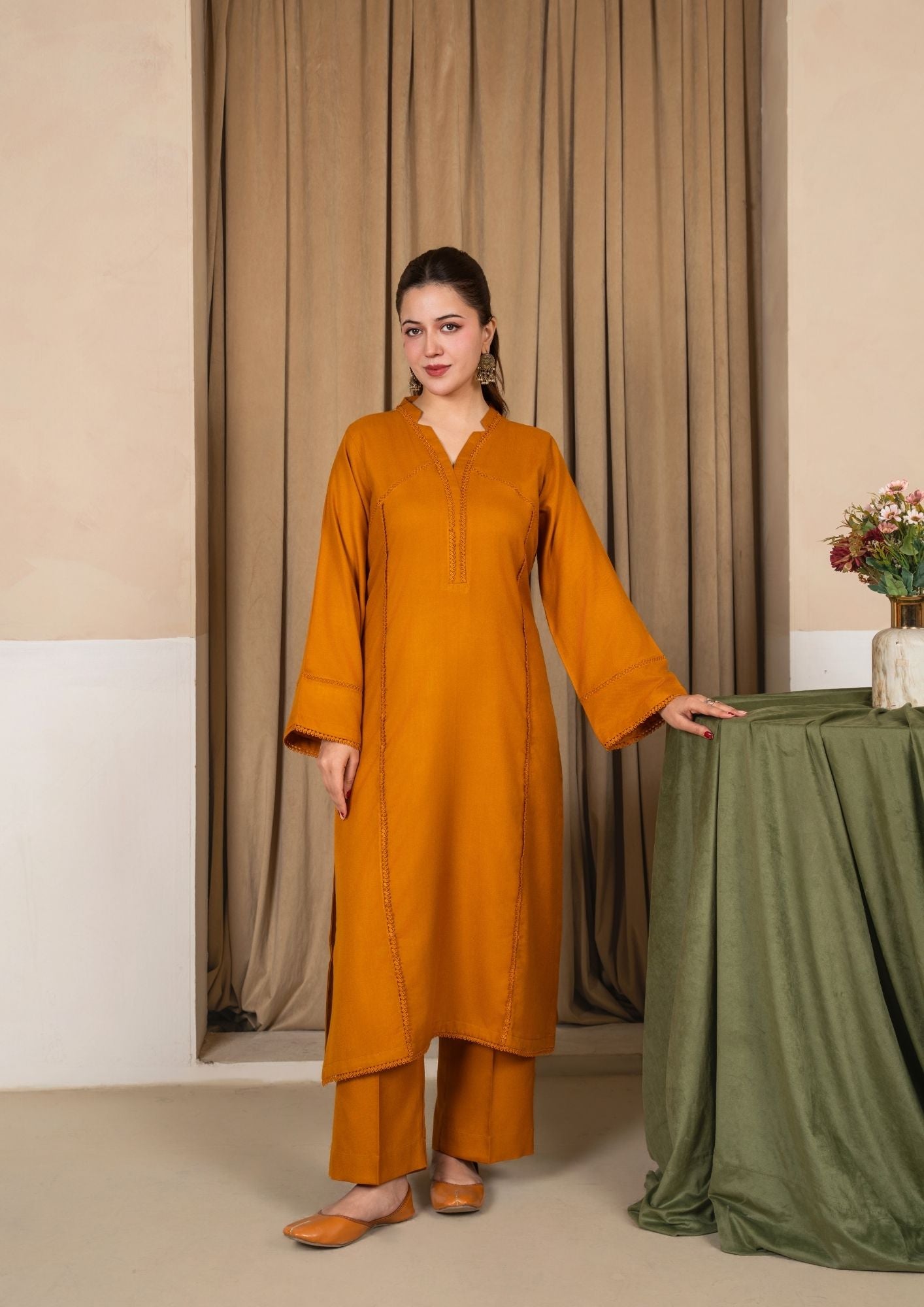 dhanak wool Kurta Set in Mustard