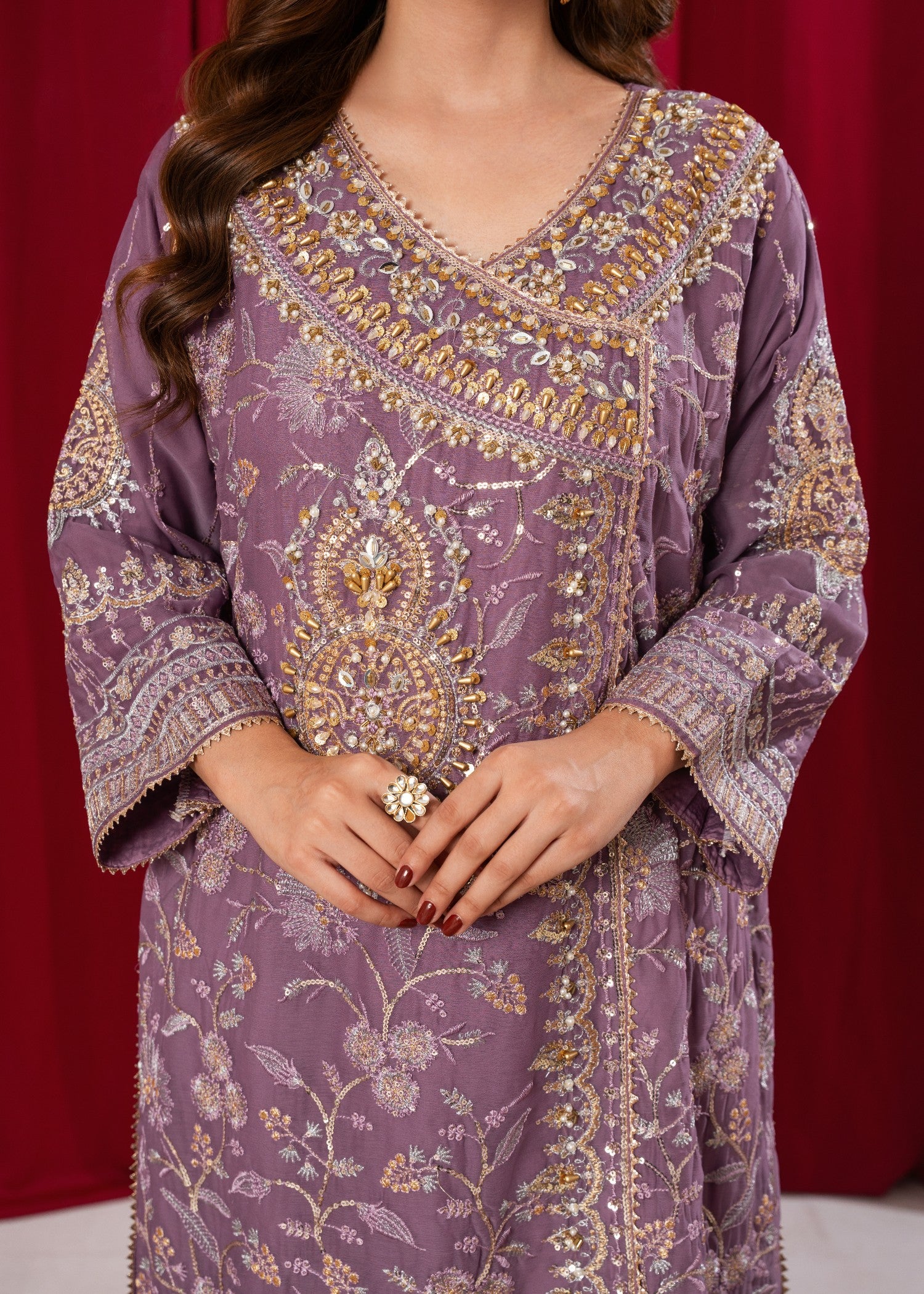 chiffon Gharara in Mauve