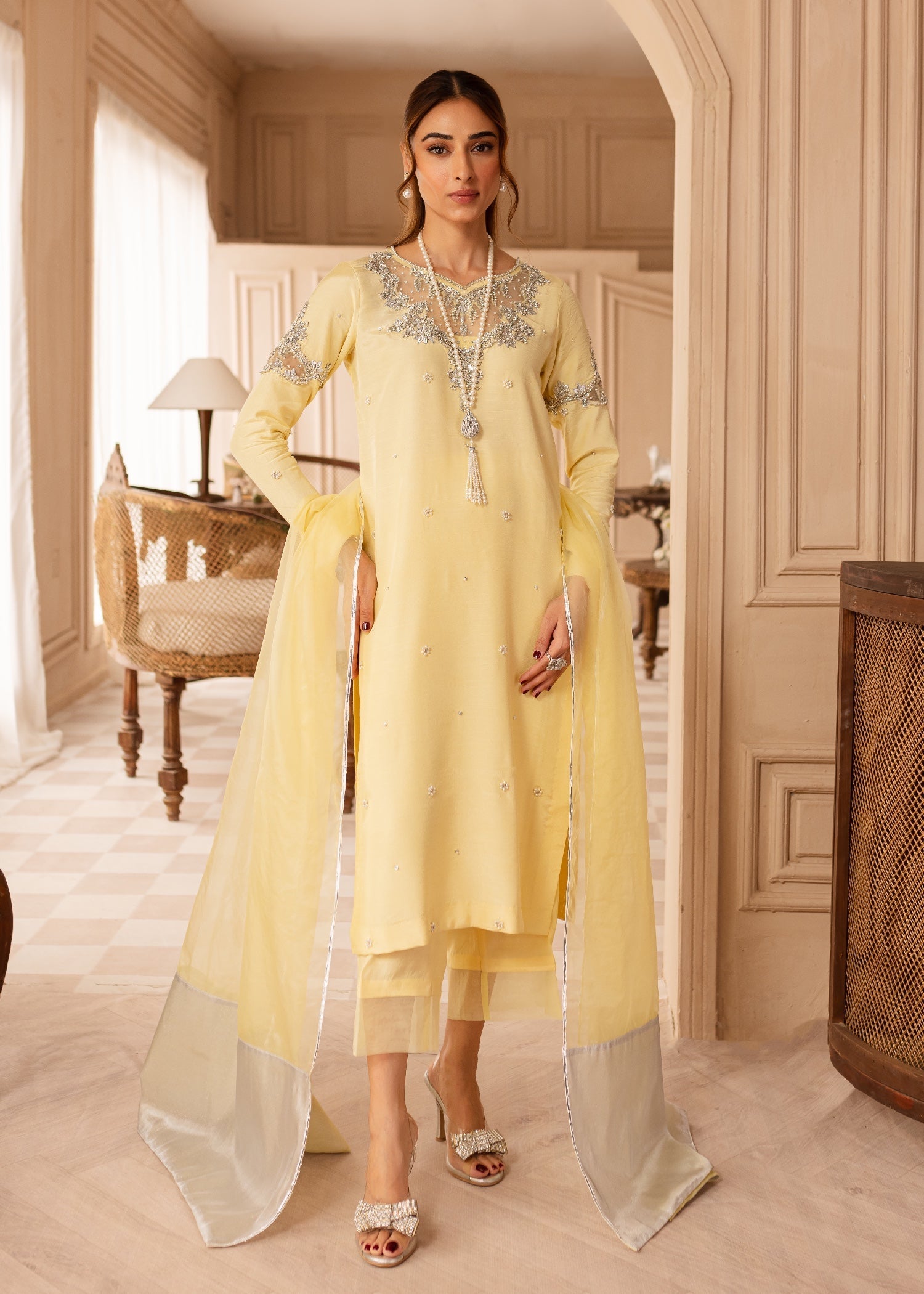 raw silk Kurta Set in Lemon