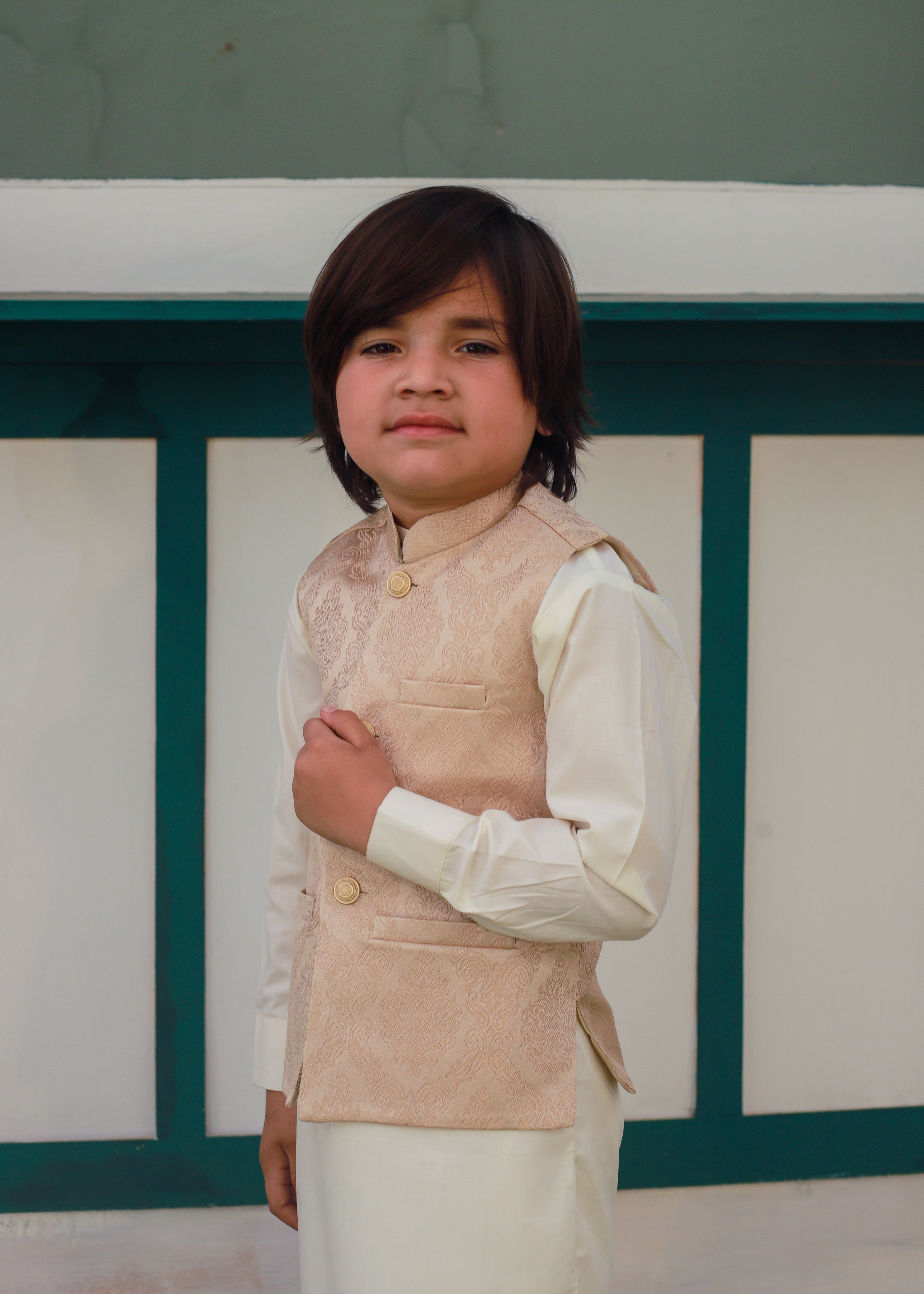 jamawar Waistcoat in Melon pink