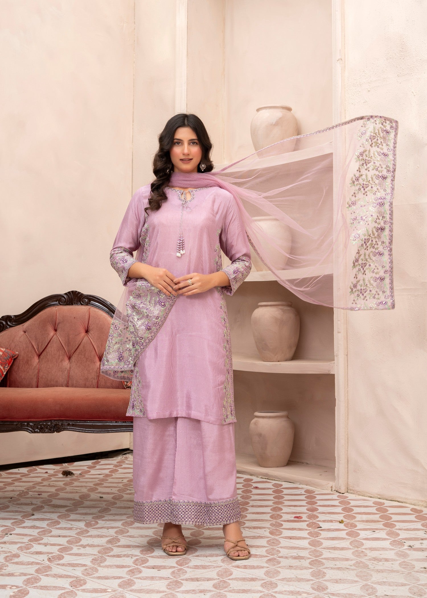 silk Sharara in Lavender