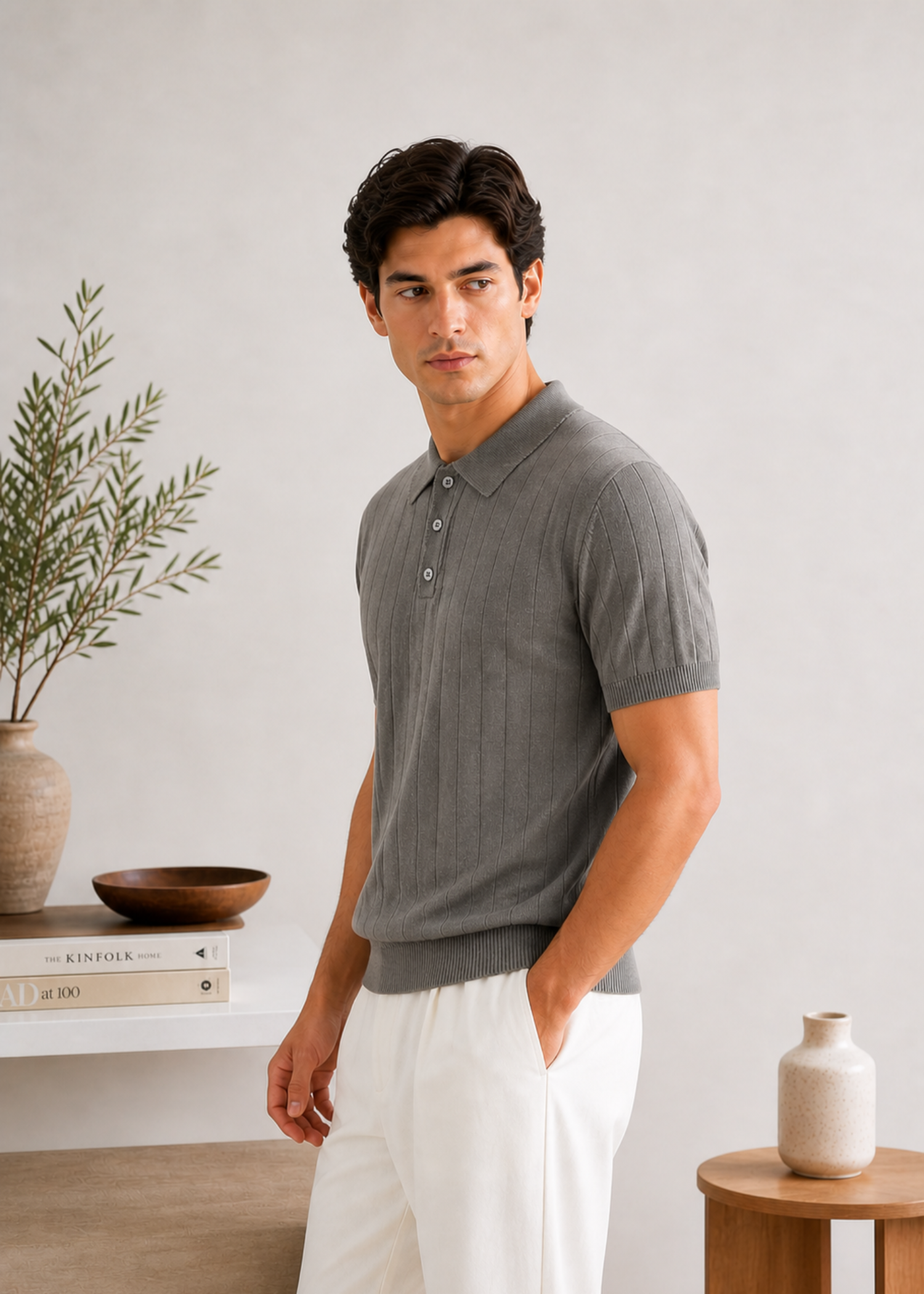 cotton Polo Shirt in Ash grey