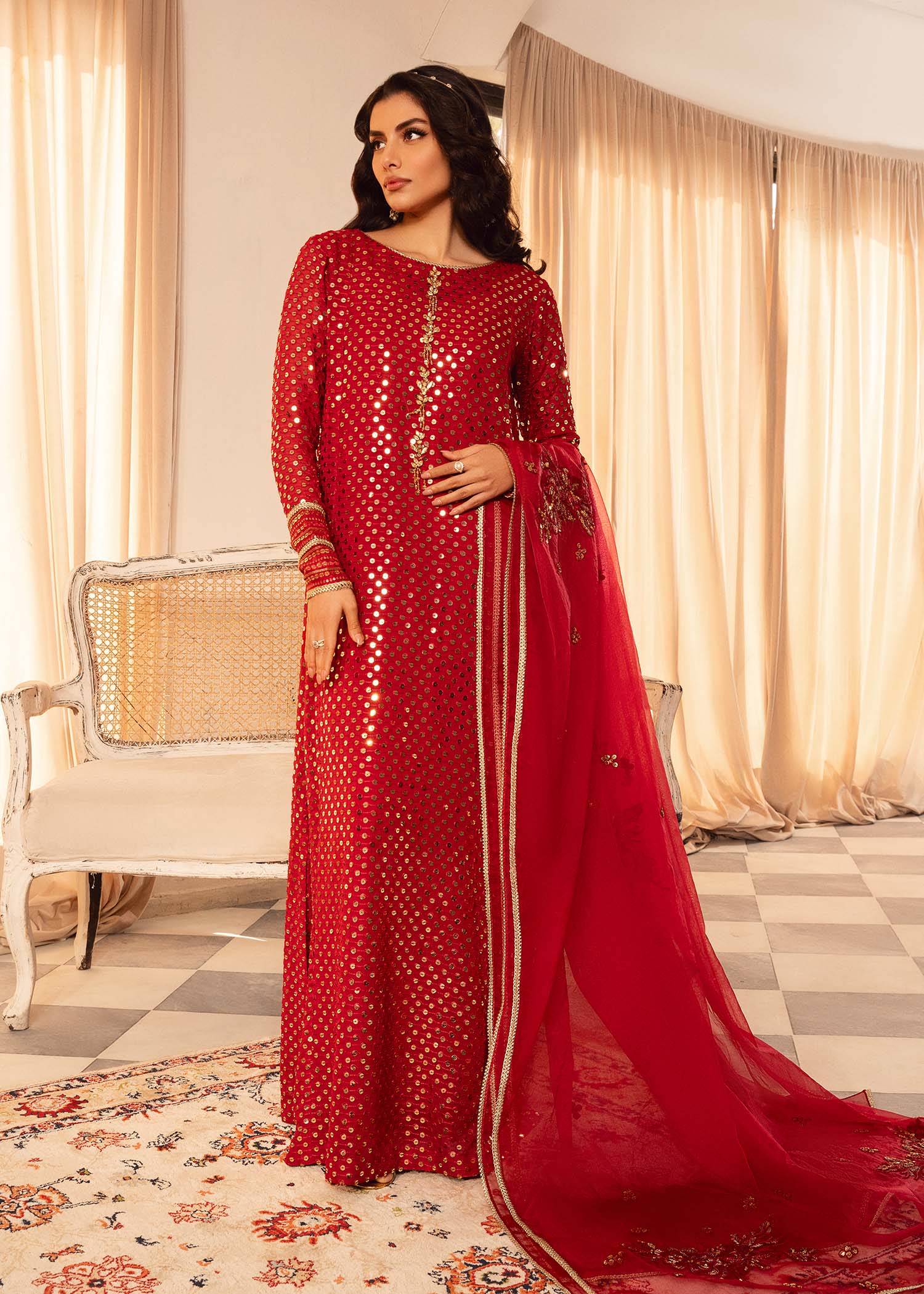 chikankari cotton Kurta Set in Red