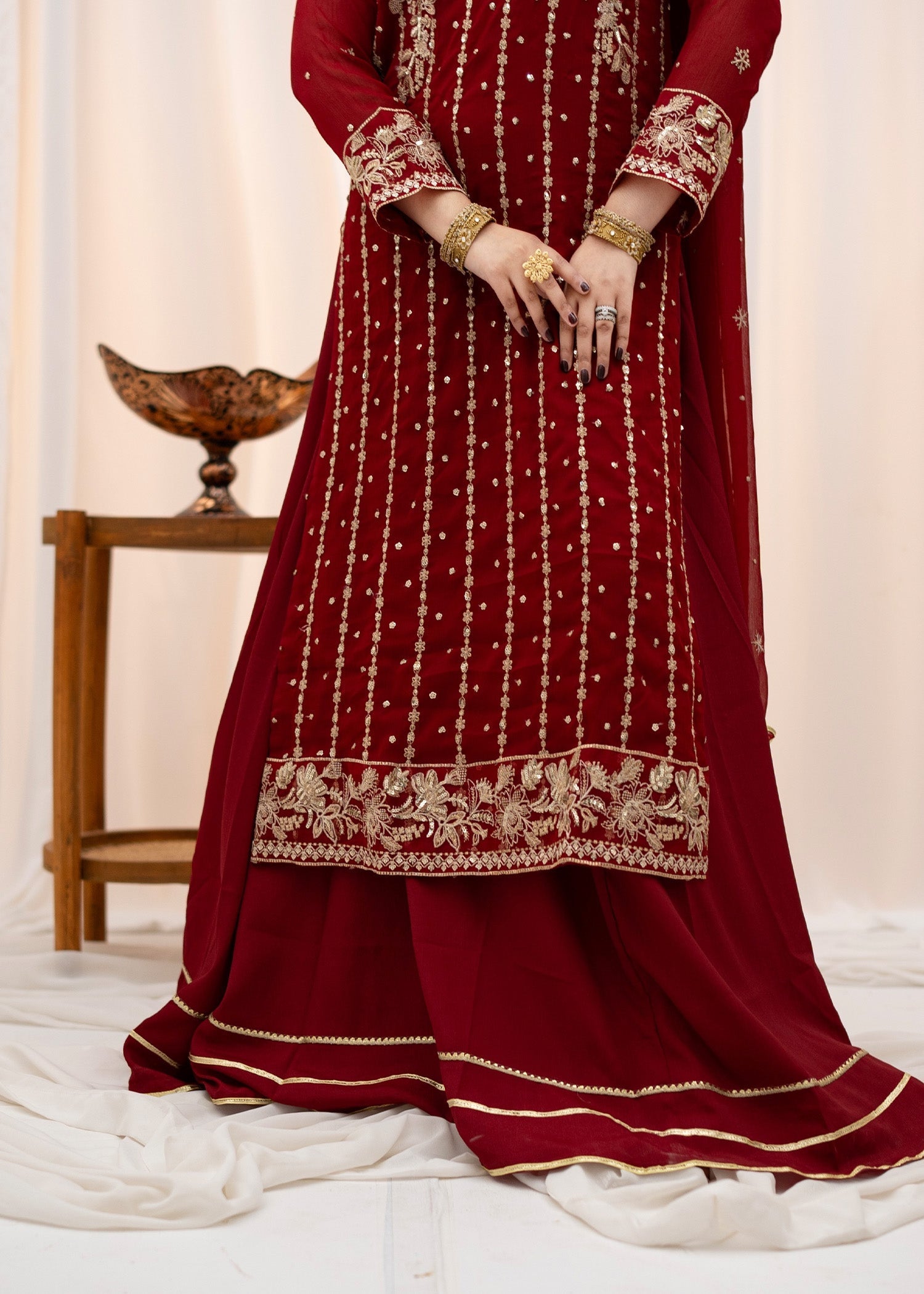 chiffon Lehenga in Maroon