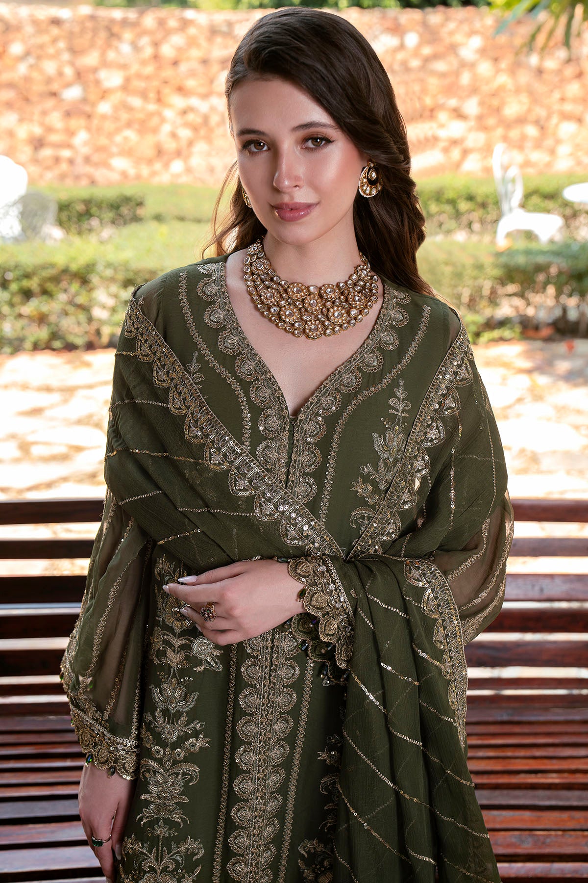 crinkle chiffon Kurta Set in Olive green