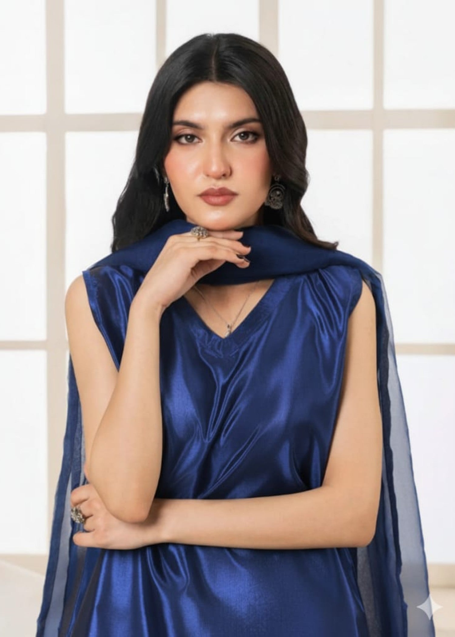 kattan silk Kurta Set in Dark blue