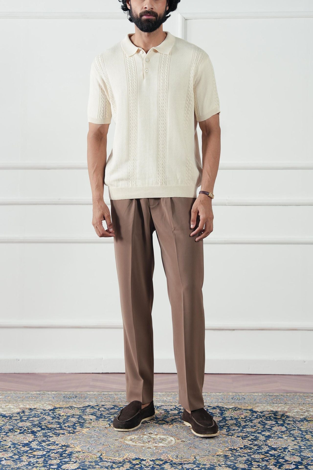 cotton jersey Polo Shirt in Cream