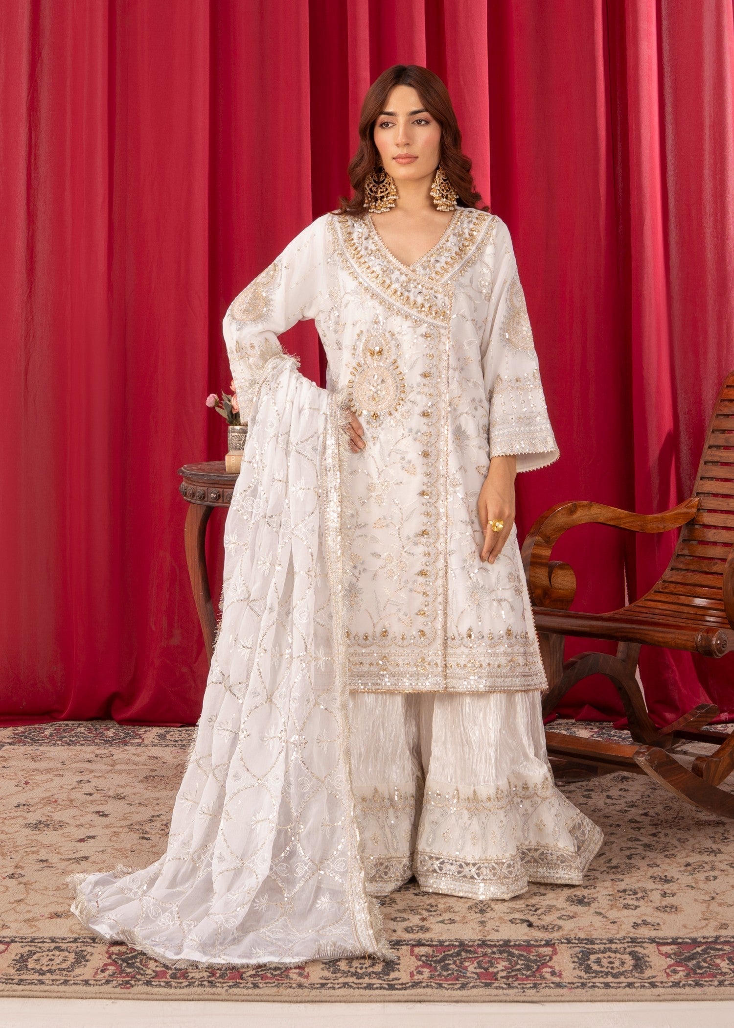 chiffon Angrakha in White