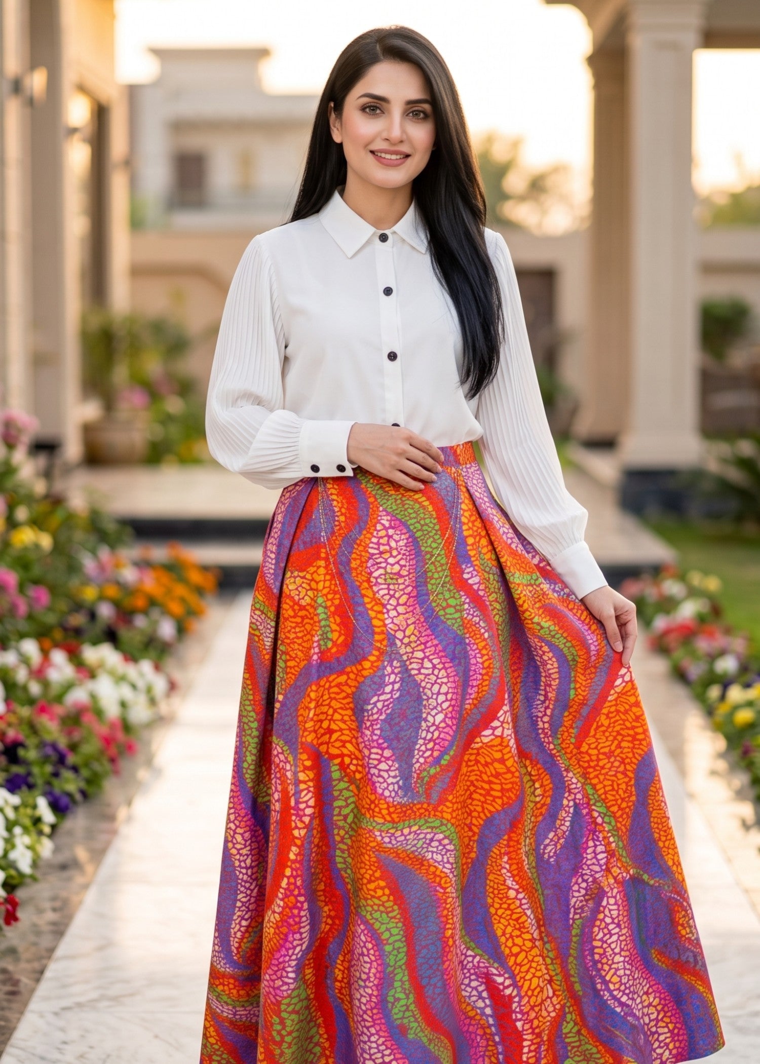 georgette Skirt in Multi, white