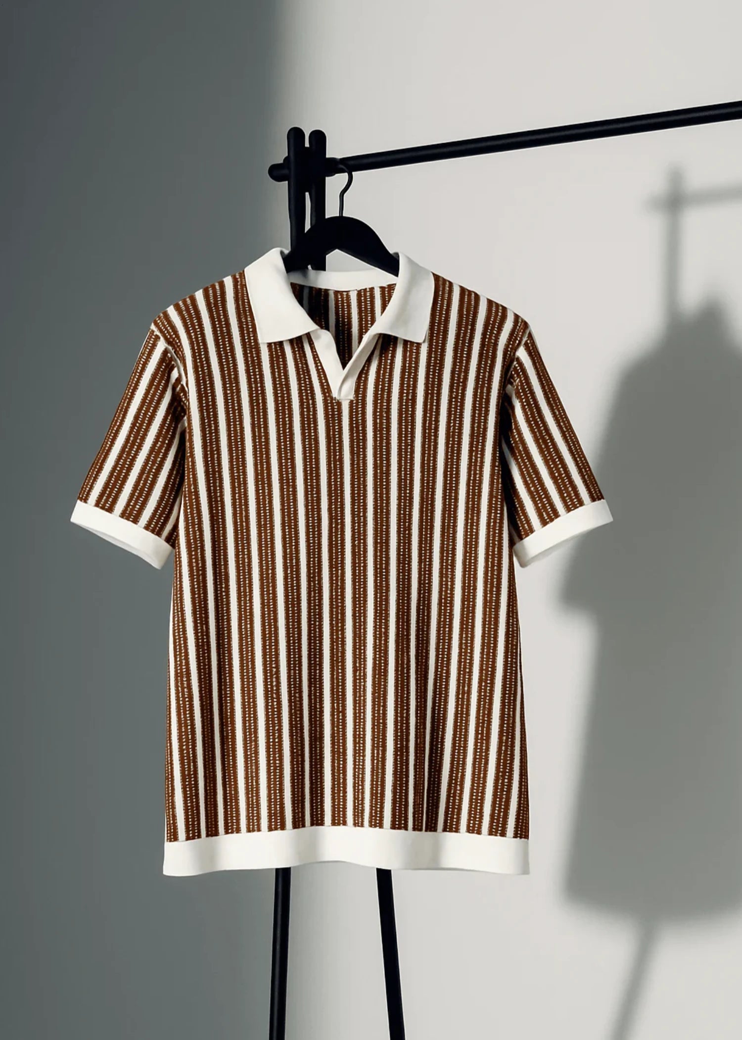 cotton Polo Shirt in Coffee brown, white