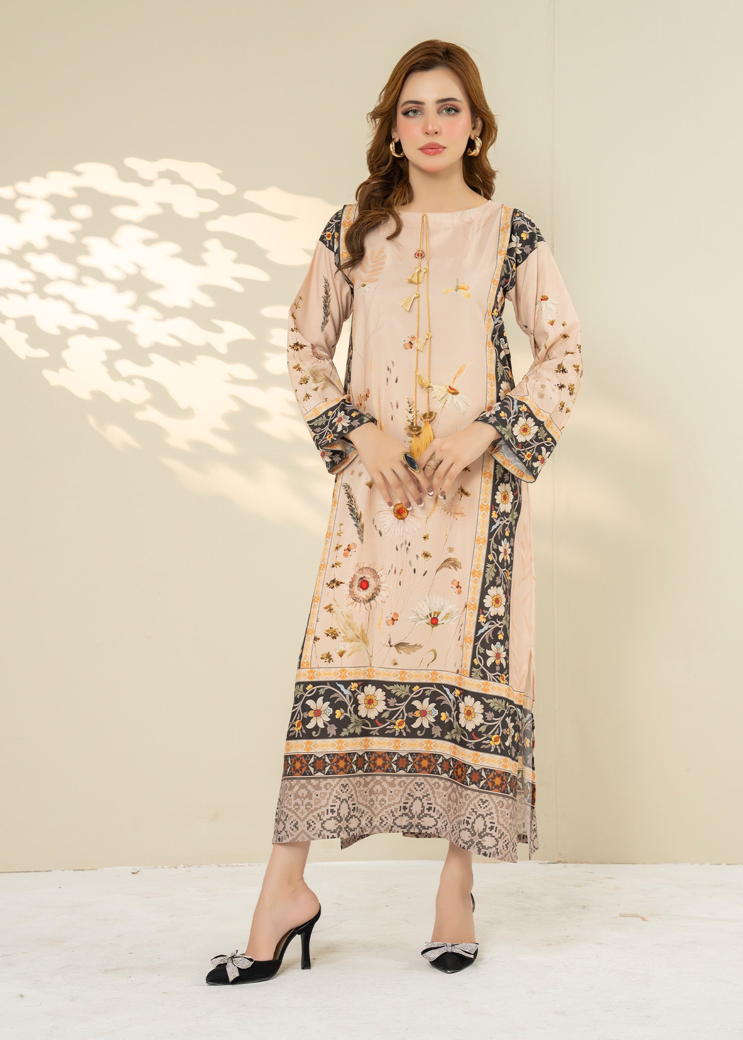 silk Kaftan in Beige