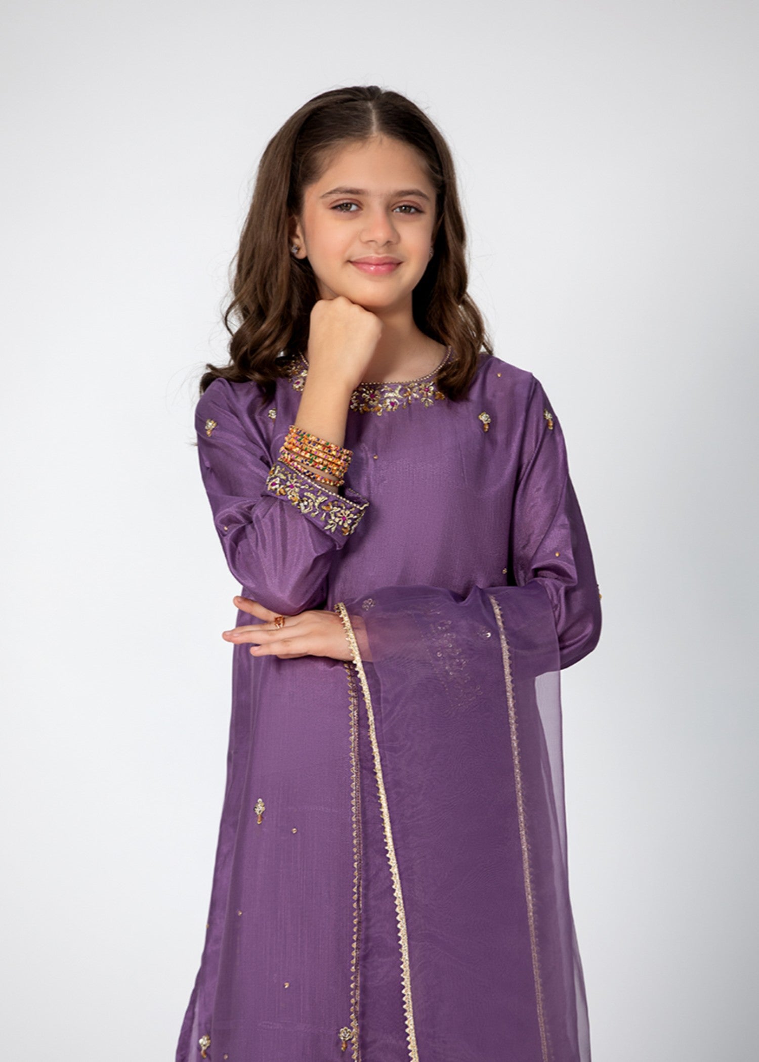 raw silk Kurta Set in Purple ash
