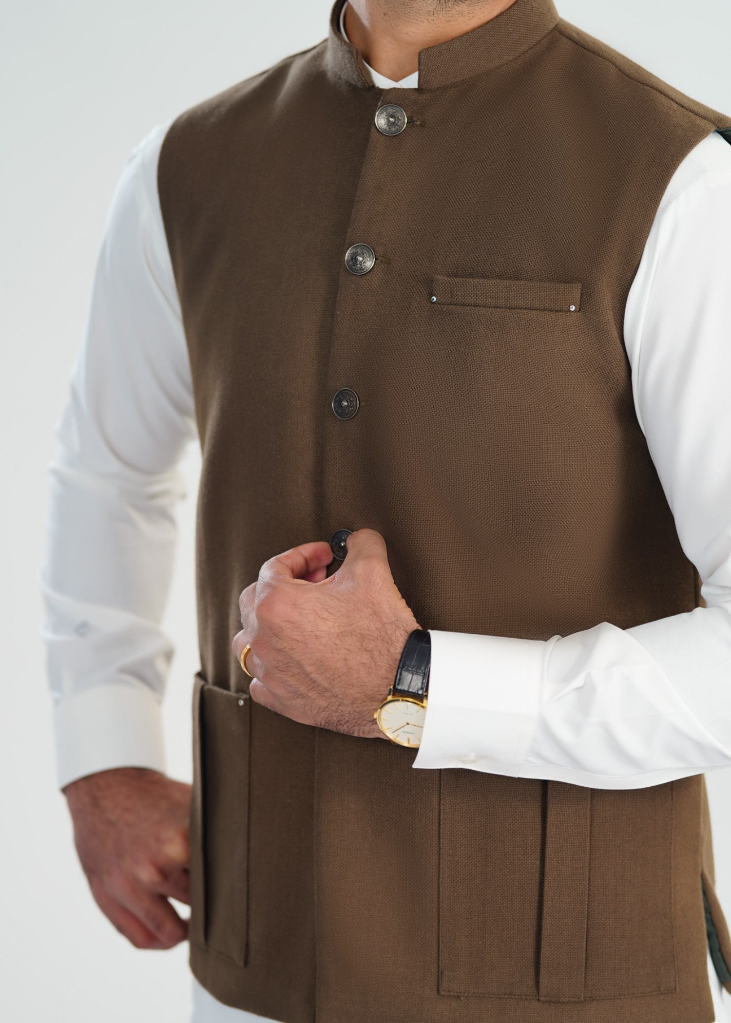 handwoven khaddar Waistcoat in Brown