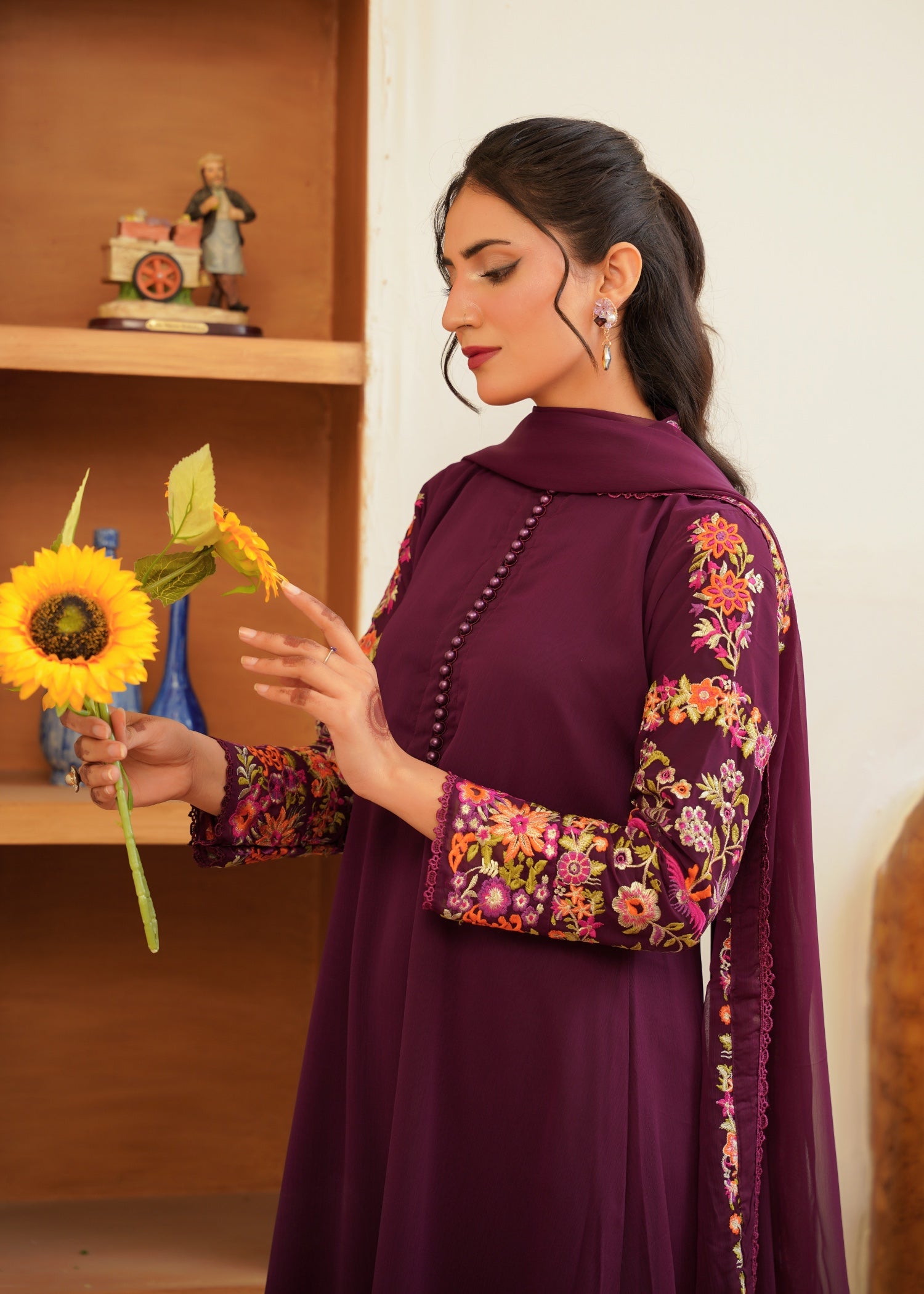 chiffon Pishwas in Plum