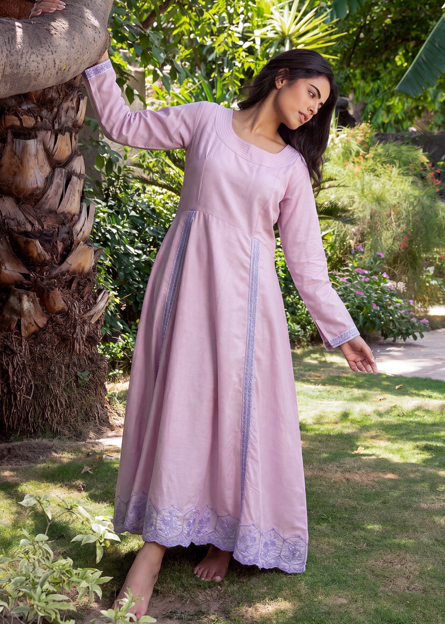 lawn Anarkali in Mauve pink