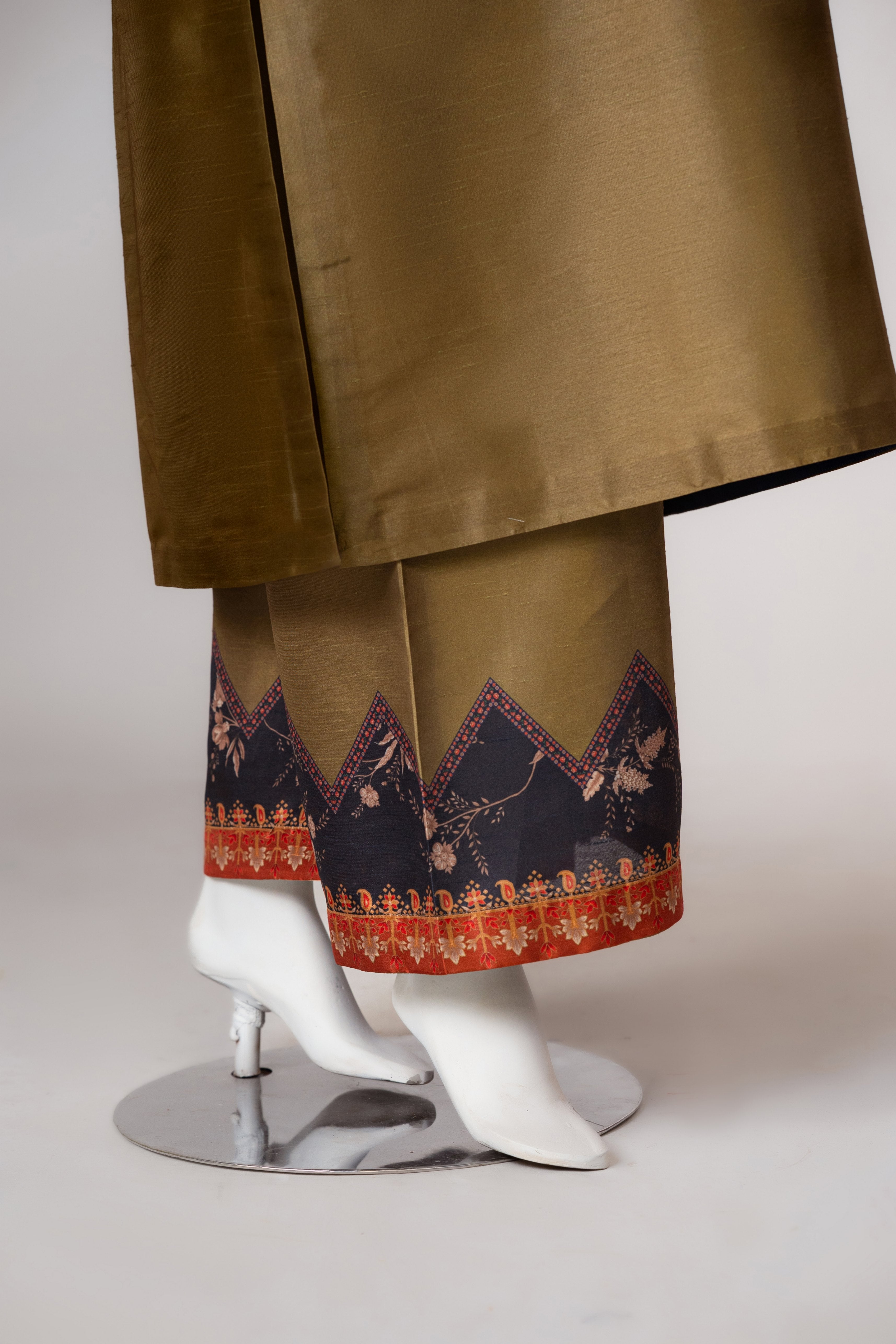 silk Kurta Set in Olive green