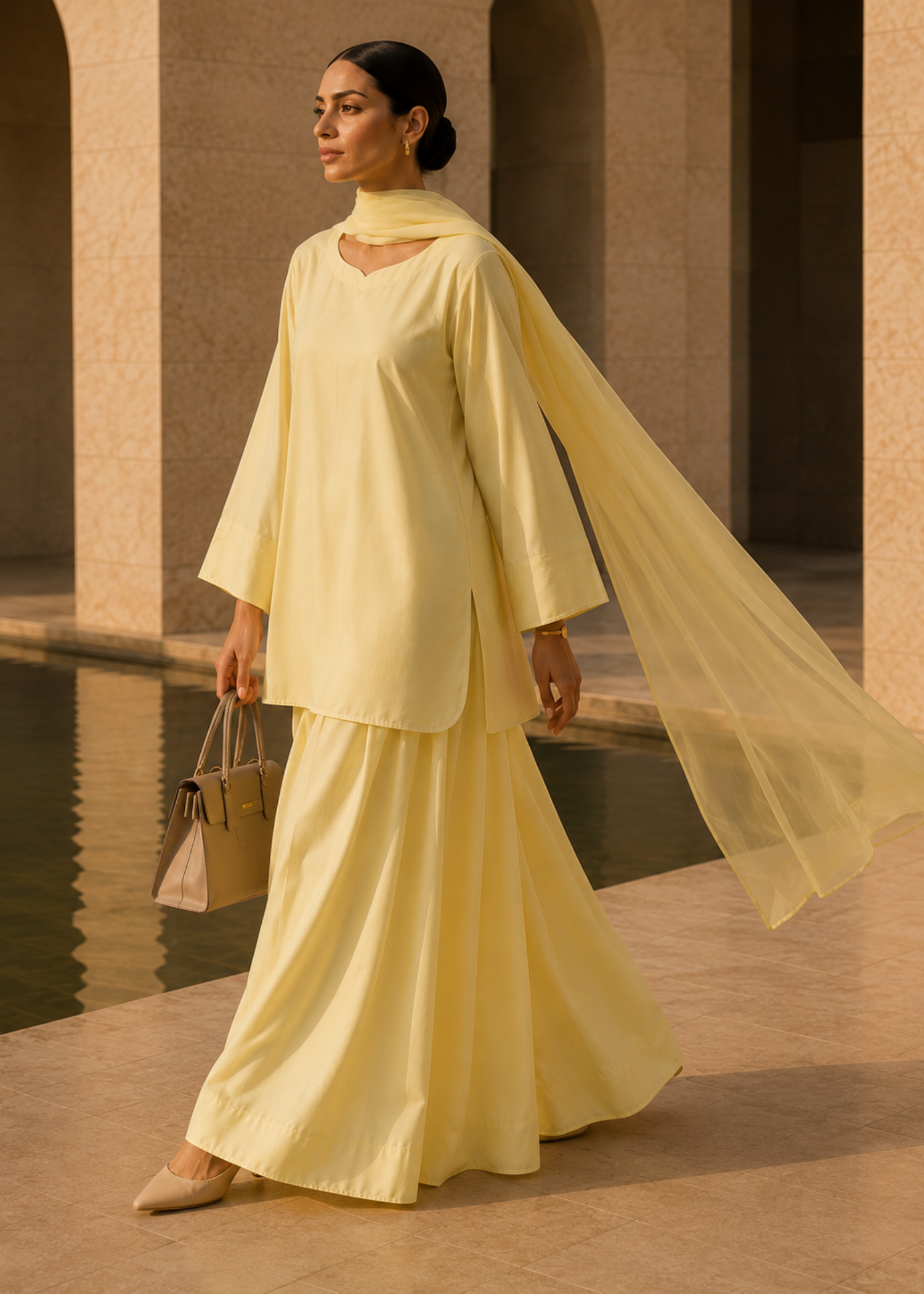 pure cotton Kurta Set in Lemon
