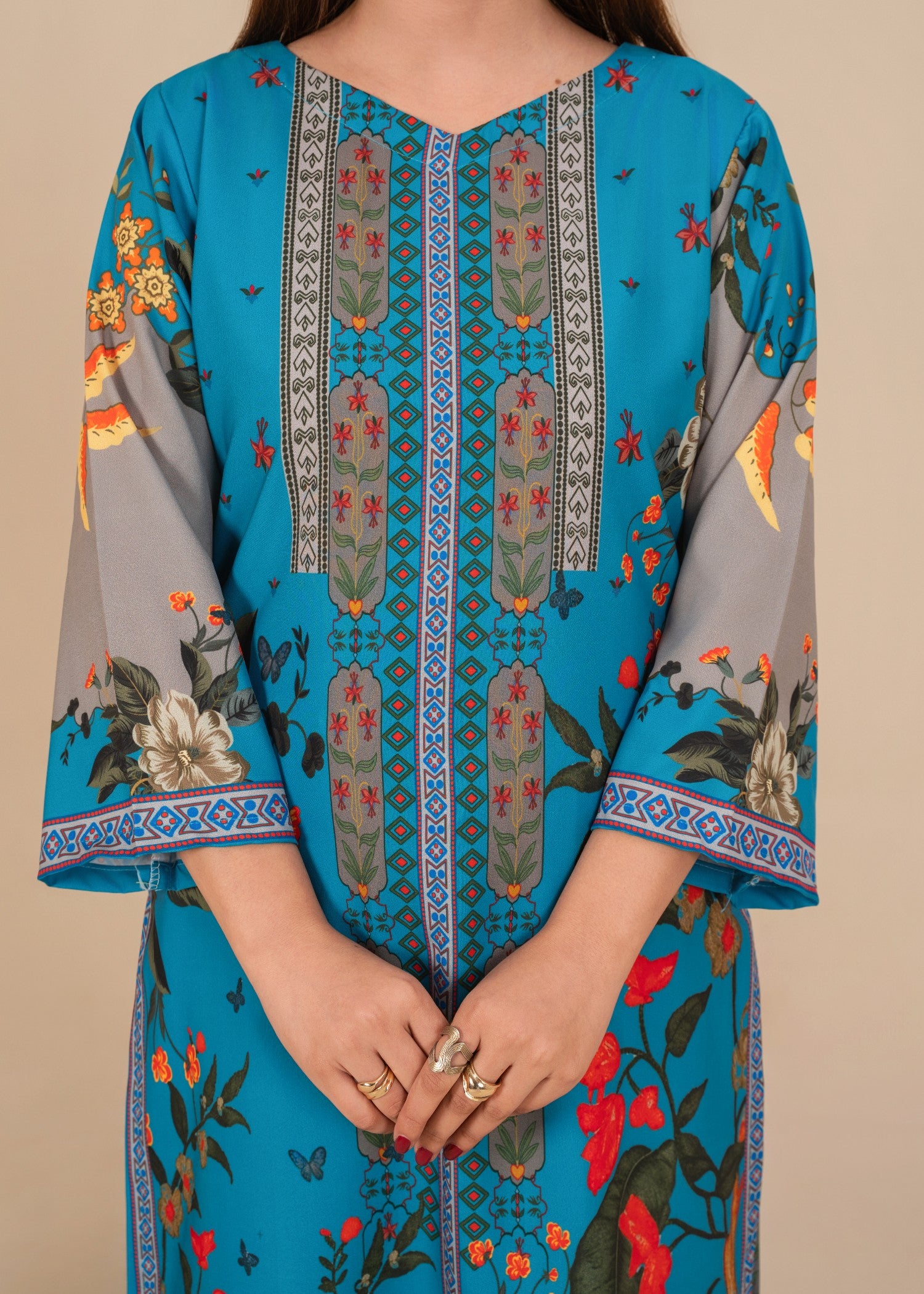 silk crepe Kurta Set in Royal blue