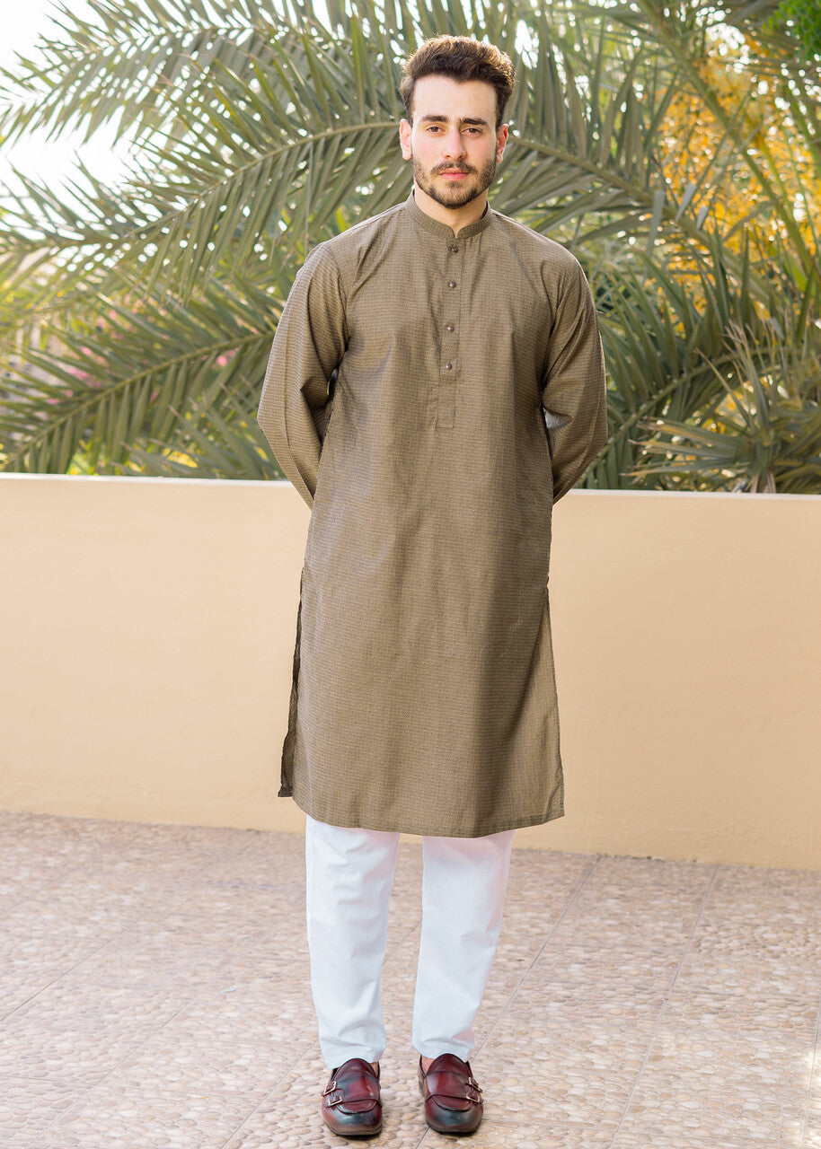 wash & wear Kurta Set in Olive green by Safari Club