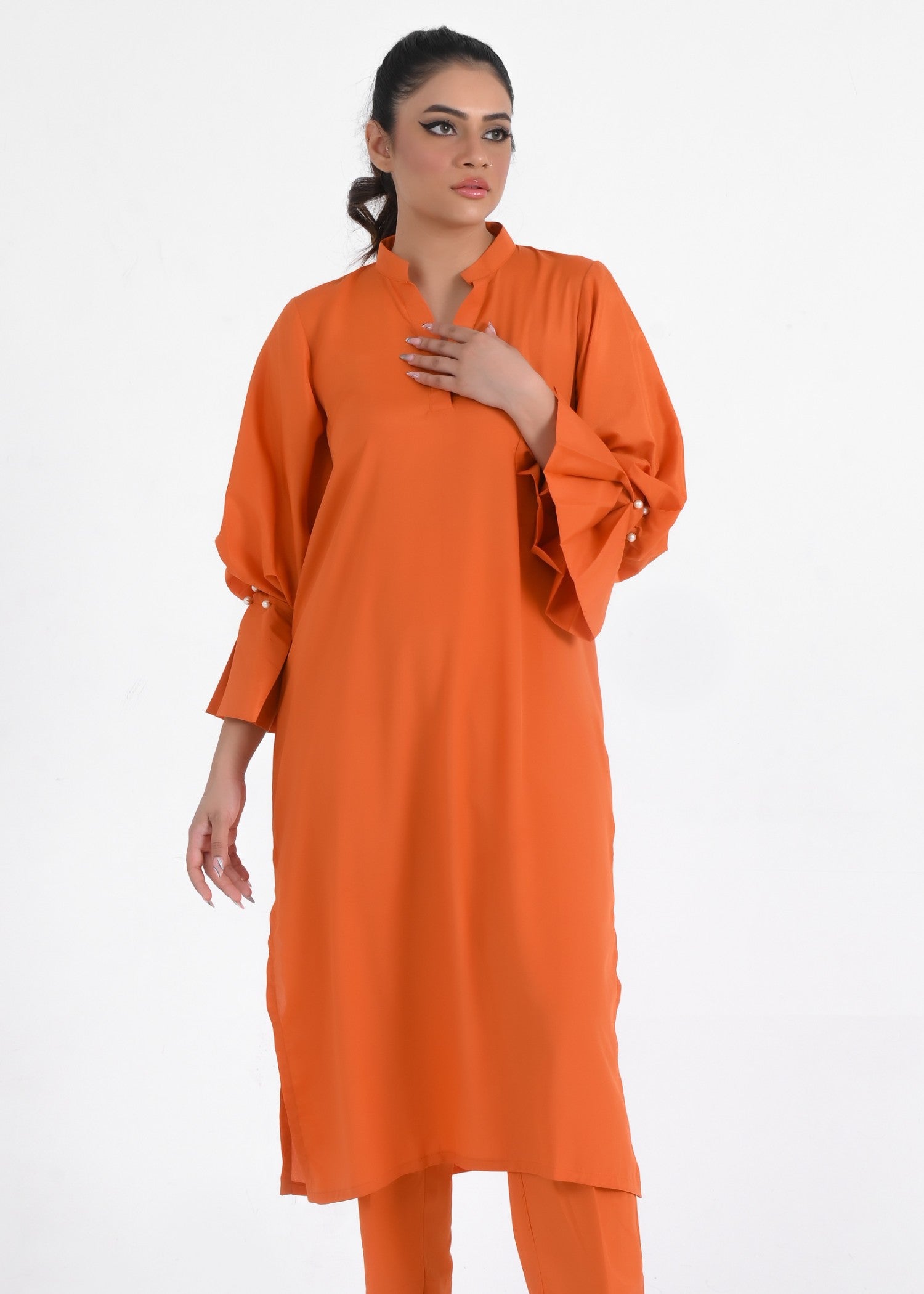 grip Kurta Set in Pumpkin orange