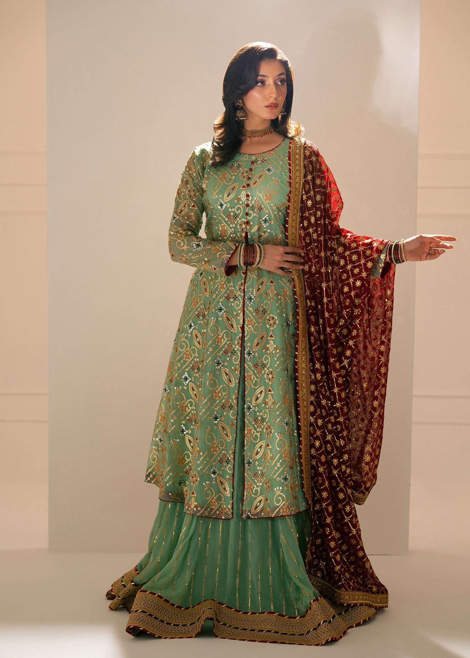 chiffon Lehenga in Pastel green