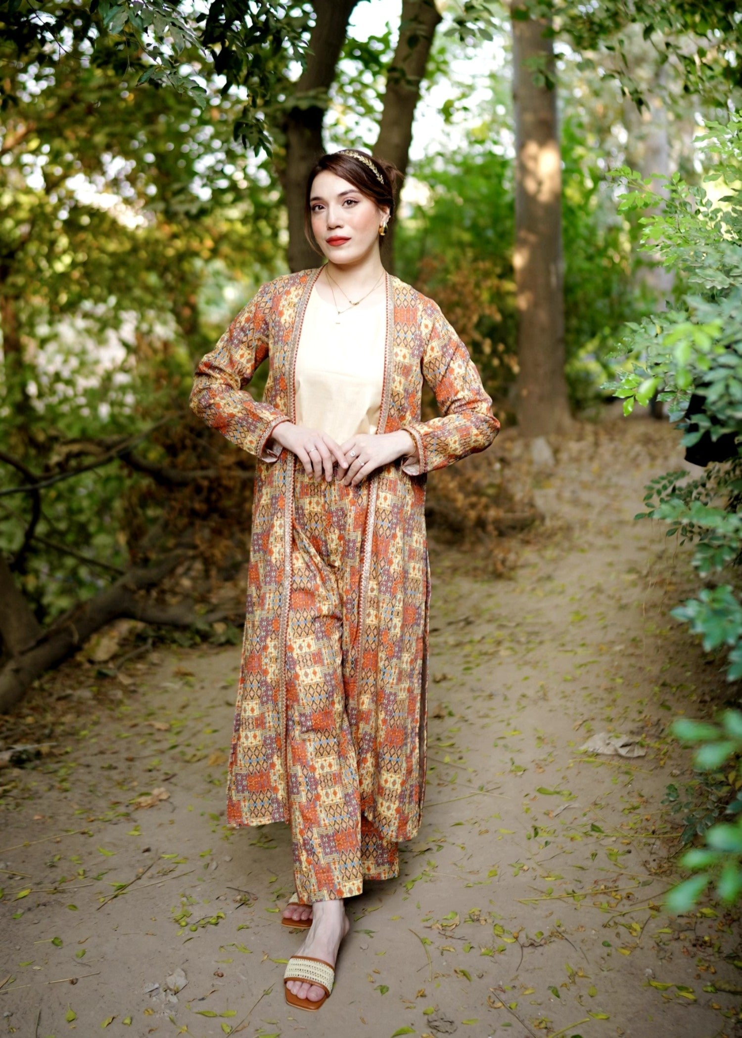 khaddar Gown in Multi
