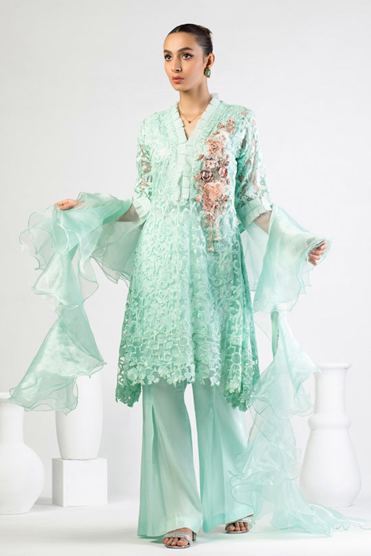 net Short Frock in Turquoise